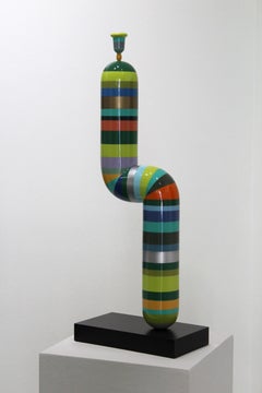 "Kinky Pipe" hand carved painted wooden sculptures, balloons, tromp l'oeil