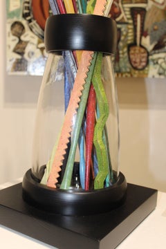 "Vase of Colorful Sticks" (Small) original hand carved wooden sculpture
