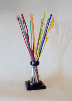 "Vase of Colorful Sticks" (Small) original hand carved wooden sculpture