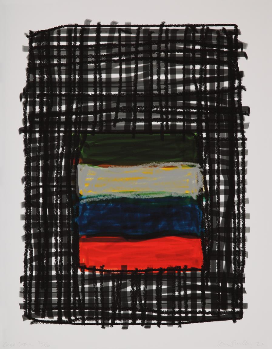 Sean Scully Abstract Print - Cage Green - iPhone drawing, pigment print, window, grid