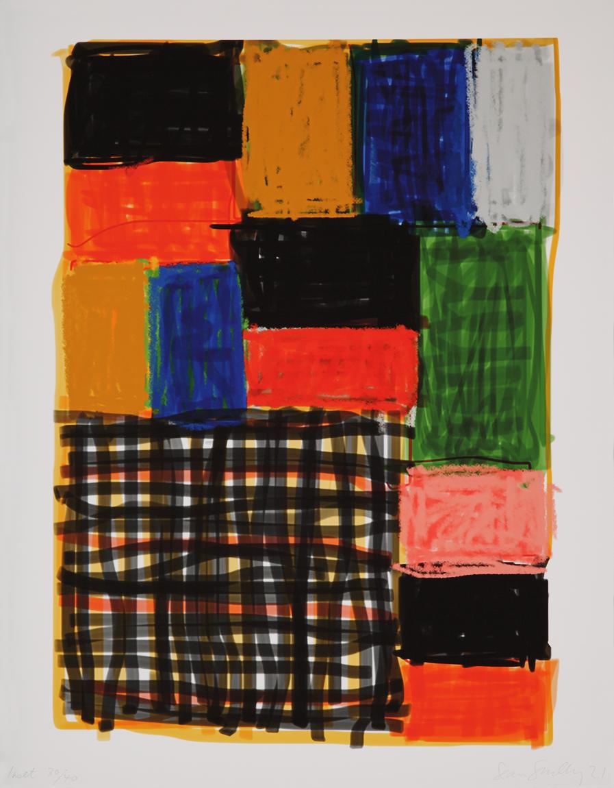 Sean Scully Abstract Print - Inset - iPhone drawing, pigment print, wall, grid