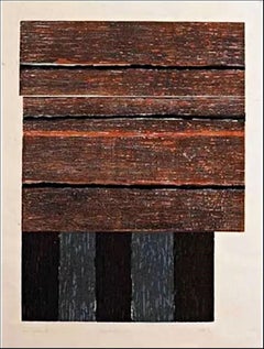 Sean Scully, Standing 2, colored woodcut on handmade paper, signed #14/35 Framed