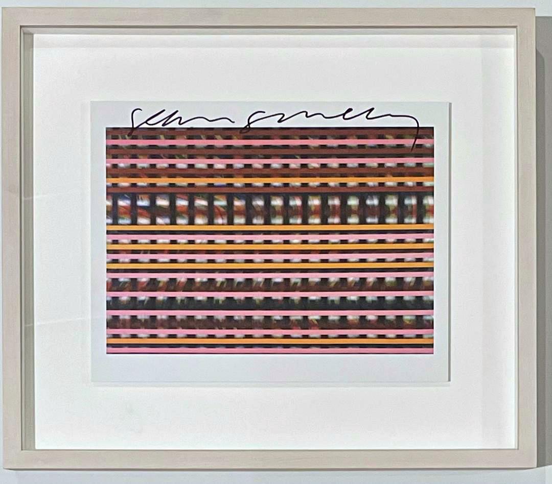 Sean Scully
Shadow, 1970, 2016 (uniquely hand signed) 
Offset lithograph print on card depicting Scully's painting "Shadow"
Boldly signed in black marker by Sean Scully for the present owner so provenance is direct
Published by Cheim & Read on the