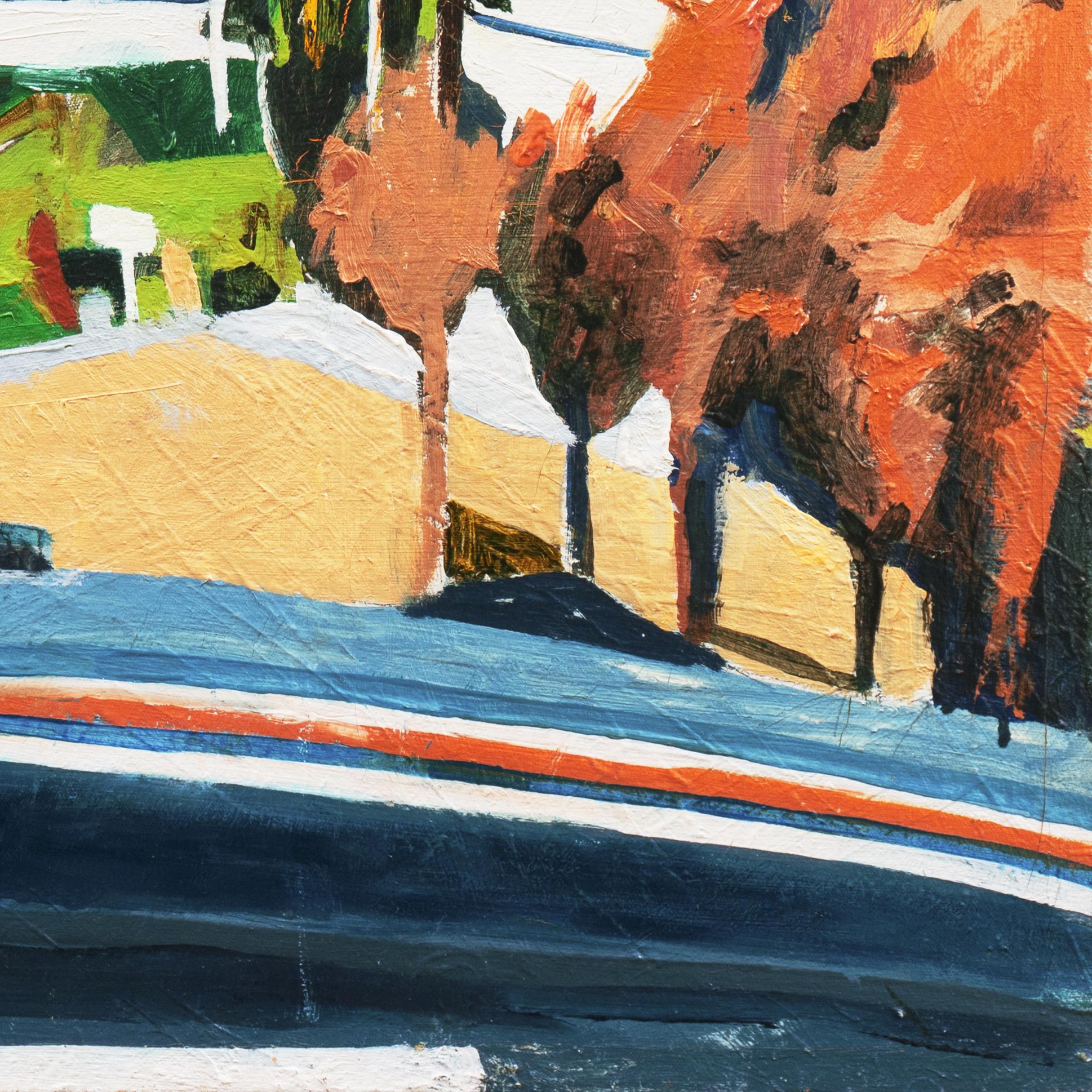 „Ocean View, California“, Pasadena Art Institute, Hollywood, urbanes modernistisches Ölgemälde (Gelb), Abstract Painting, von Sean Sult