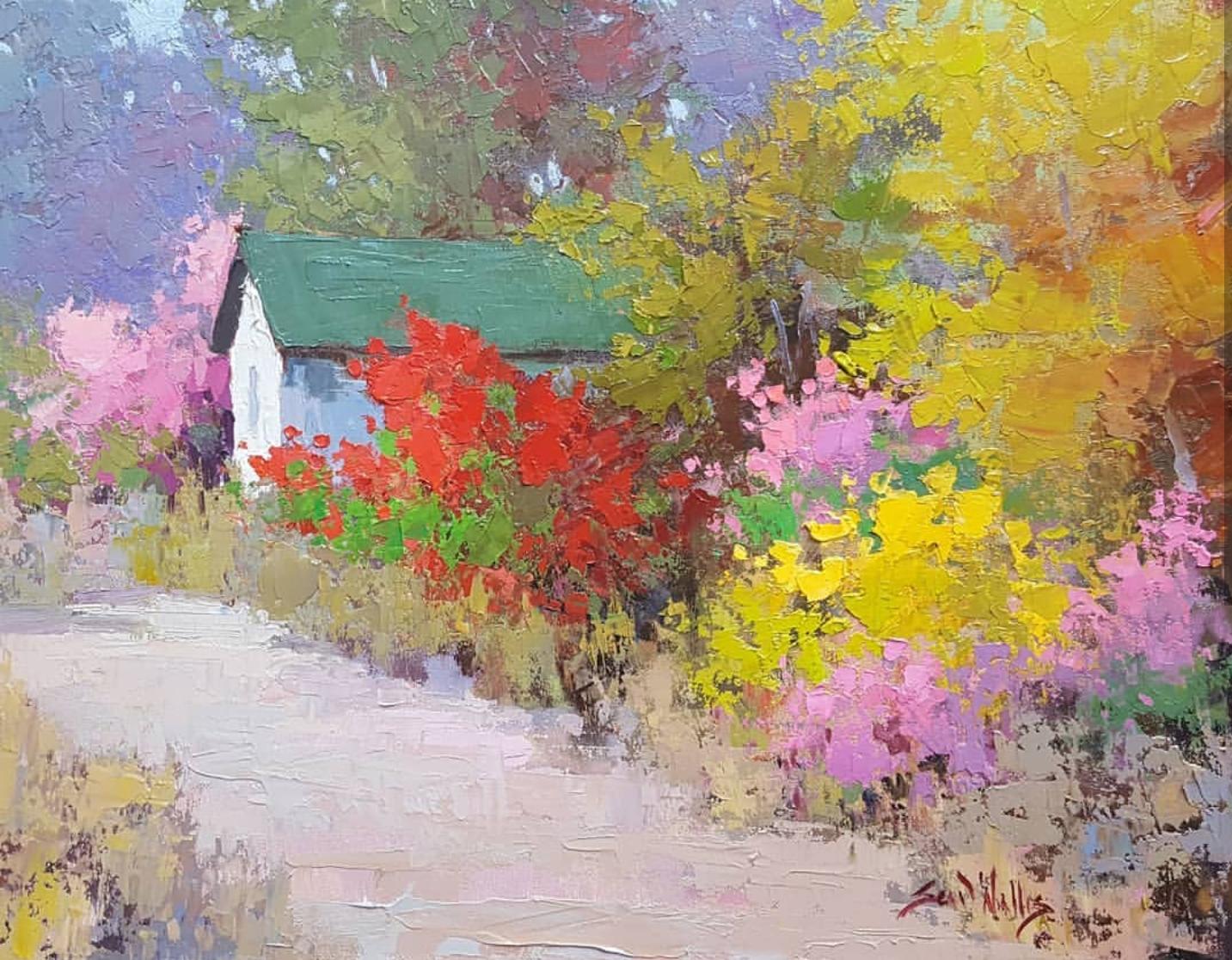 Sean Wallis Landscape Painting - Color Cultivated (flowers, red, pastels, landscape)