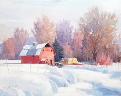 Soft Winter Light (snow, luminous, red barn)