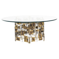 Seandel Style Marc Creates Mid Century Brutalist Metal and Glass Coffee Table