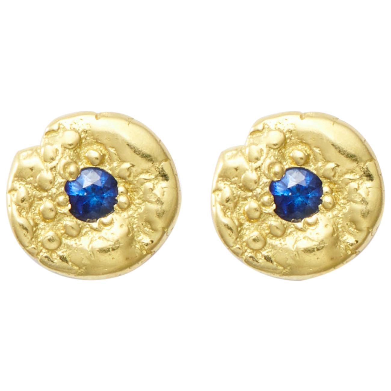 Susan Lister Locke "Seaquin" 0.10 Carat Sapphire Stud Earrings in 18 Karat Gold For Sale
