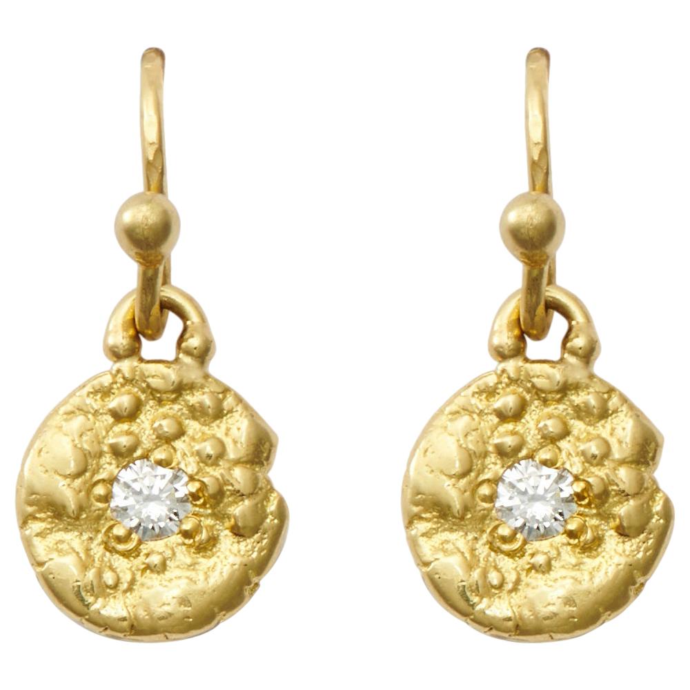 Susan Lister Locke "Seaquin" and 0.26ct Diamond 18K Yellow Gold Dangle Earrings For Sale