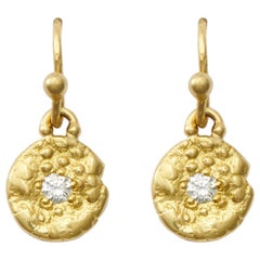 Susan Lister Locke "Seaquin" and 0.26ct Diamond 18K Yellow Gold Dangle Earrings