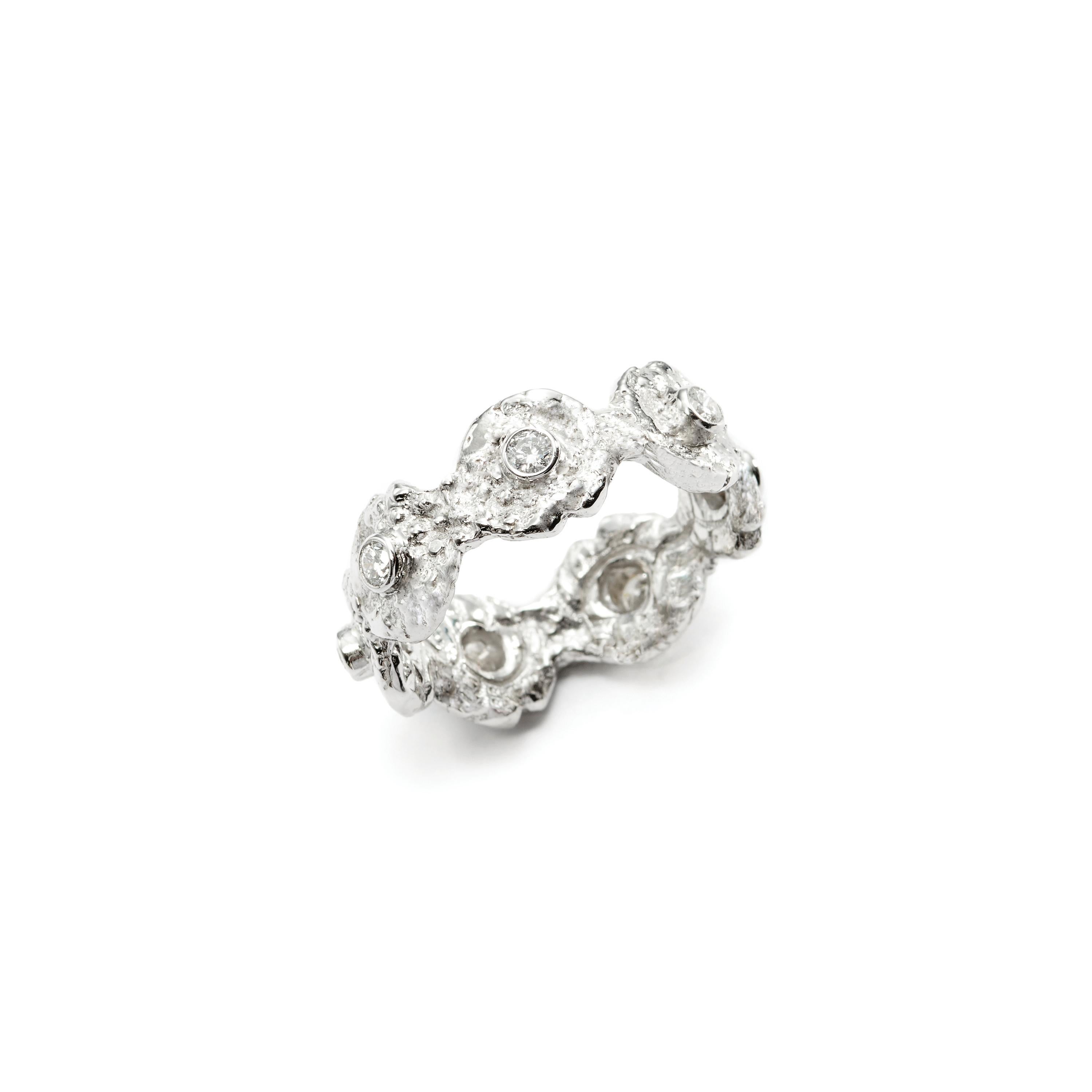 Round Cut Susan Lister Locke “Seaquin” Band Ring with 0.60ct Diamonds in 18K White Gold For Sale