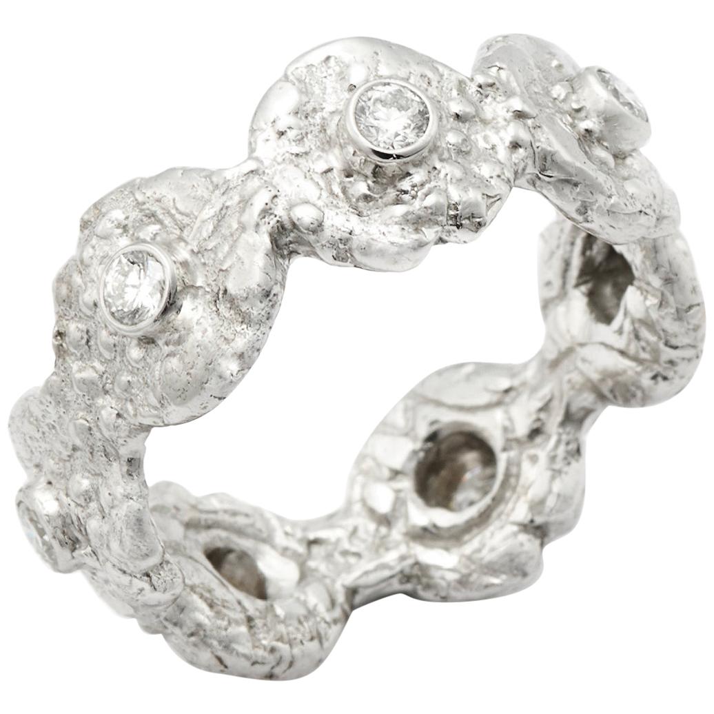 Susan Lister Locke “Seaquin” Band Ring with 0.60ct Diamonds in 18K White Gold For Sale
