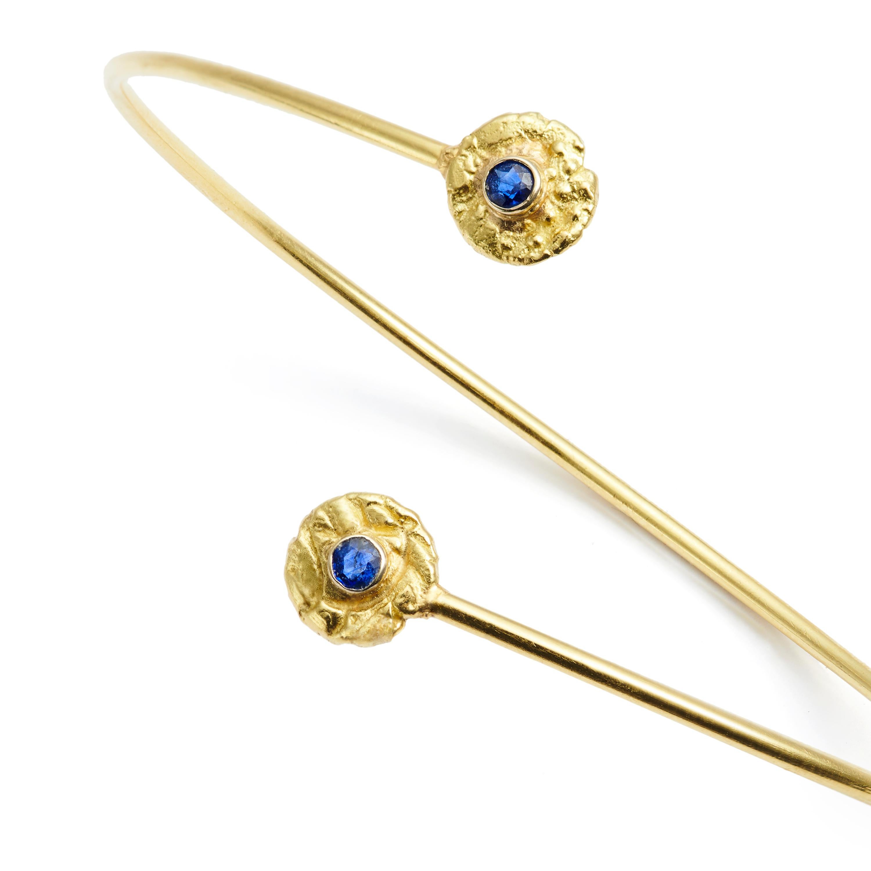 Brilliant Cut Susan Lister Locke “Seaquin” Bypass Bangle Bracelet & Blue Sapphires in 18K Gold For Sale