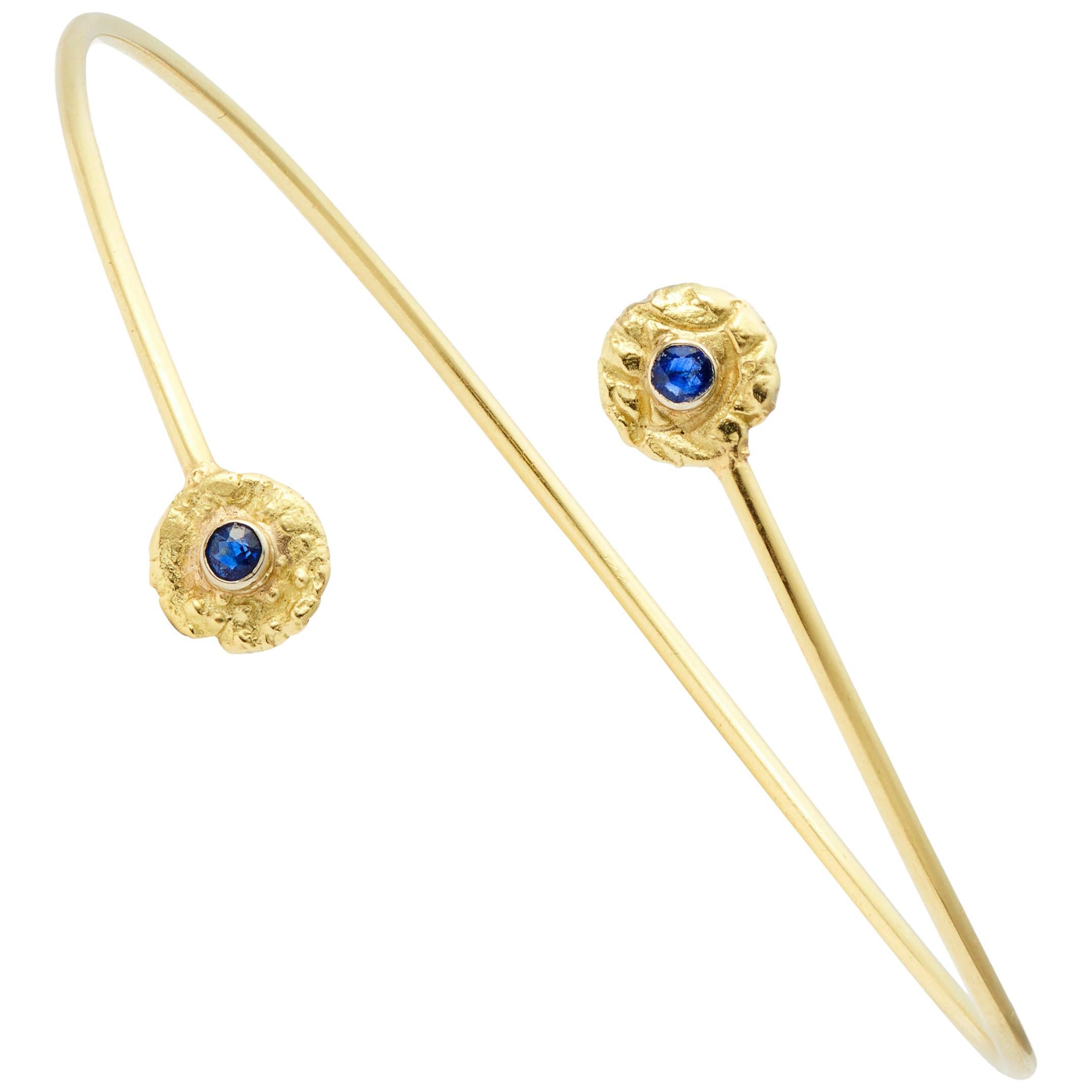 Susan Lister Locke “Seaquin” Bypass Bangle Bracelet & Blue Sapphires in 18K Gold For Sale