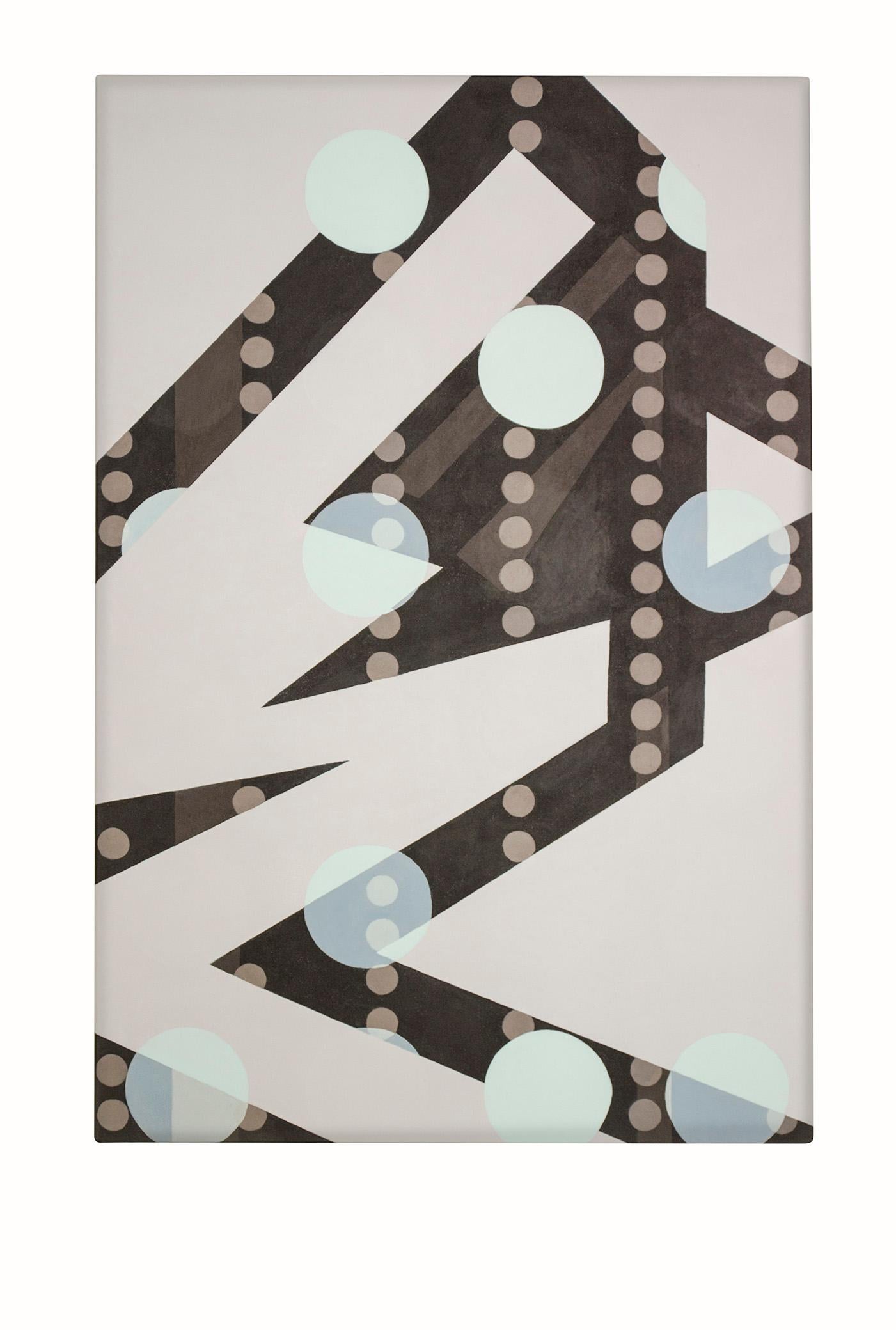 Gemälde, braun hellgrün, geometrisch, modern, grau, Leinwand, von Cecilia Setterdahl (Moderne) im Angebot