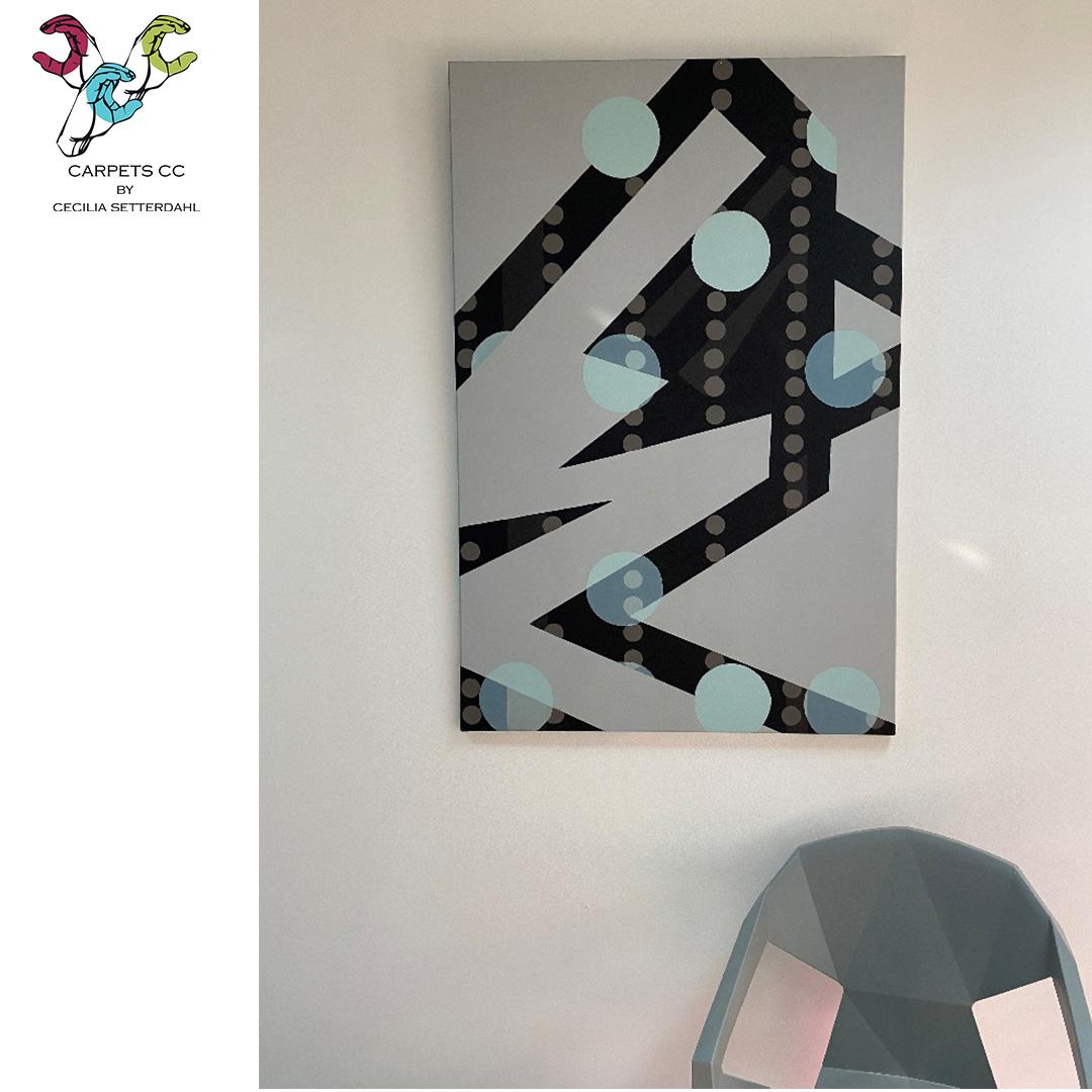 Gemälde, braun hellgrün, geometrisch, modern, grau, Leinwand, von Cecilia Setterdahl (Emiratisch) im Angebot