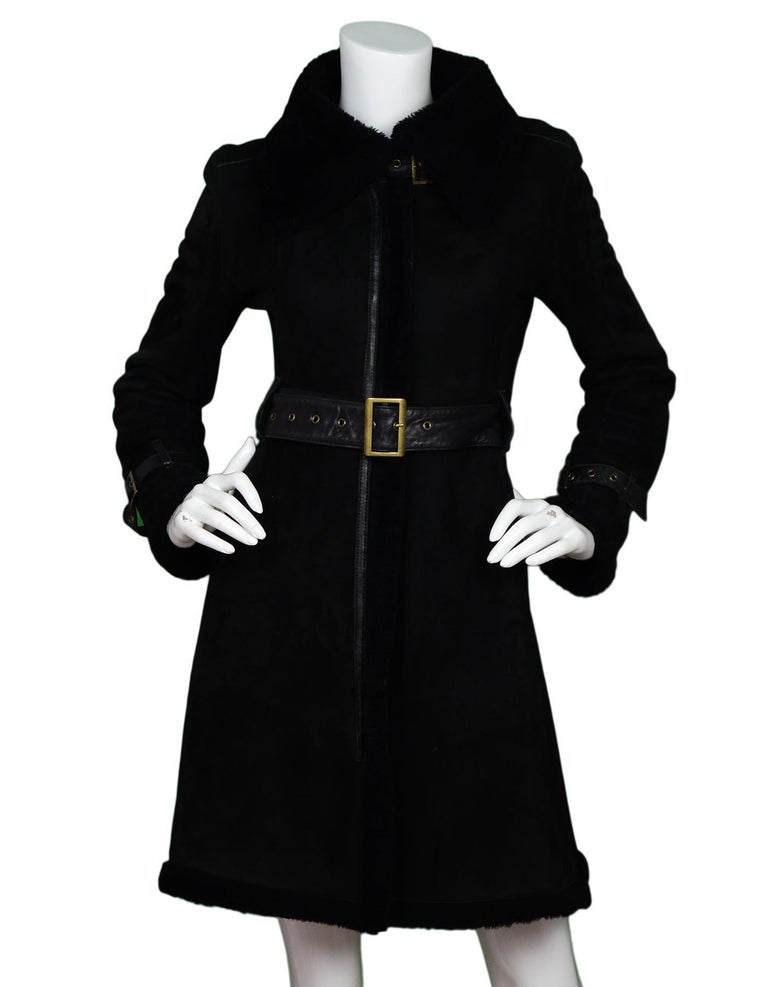 Searle Black Moto Shearling Coat W/ Belt Sz XS For Sale at 1stDibs | searle  coats, searle shearling coat, searle shearling