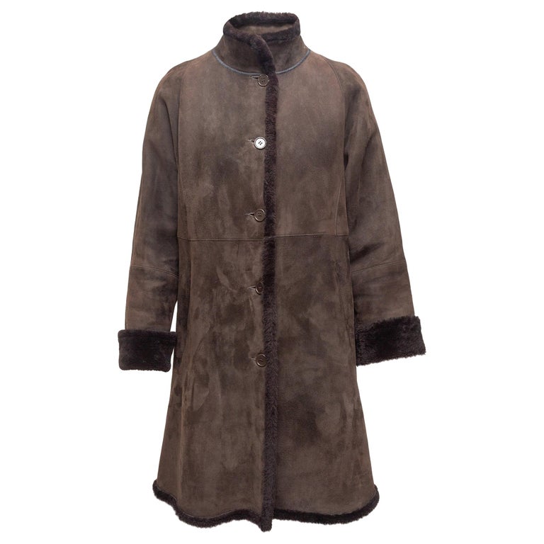 Searle Dark Brown Long Shearling Coat at 1stDibs