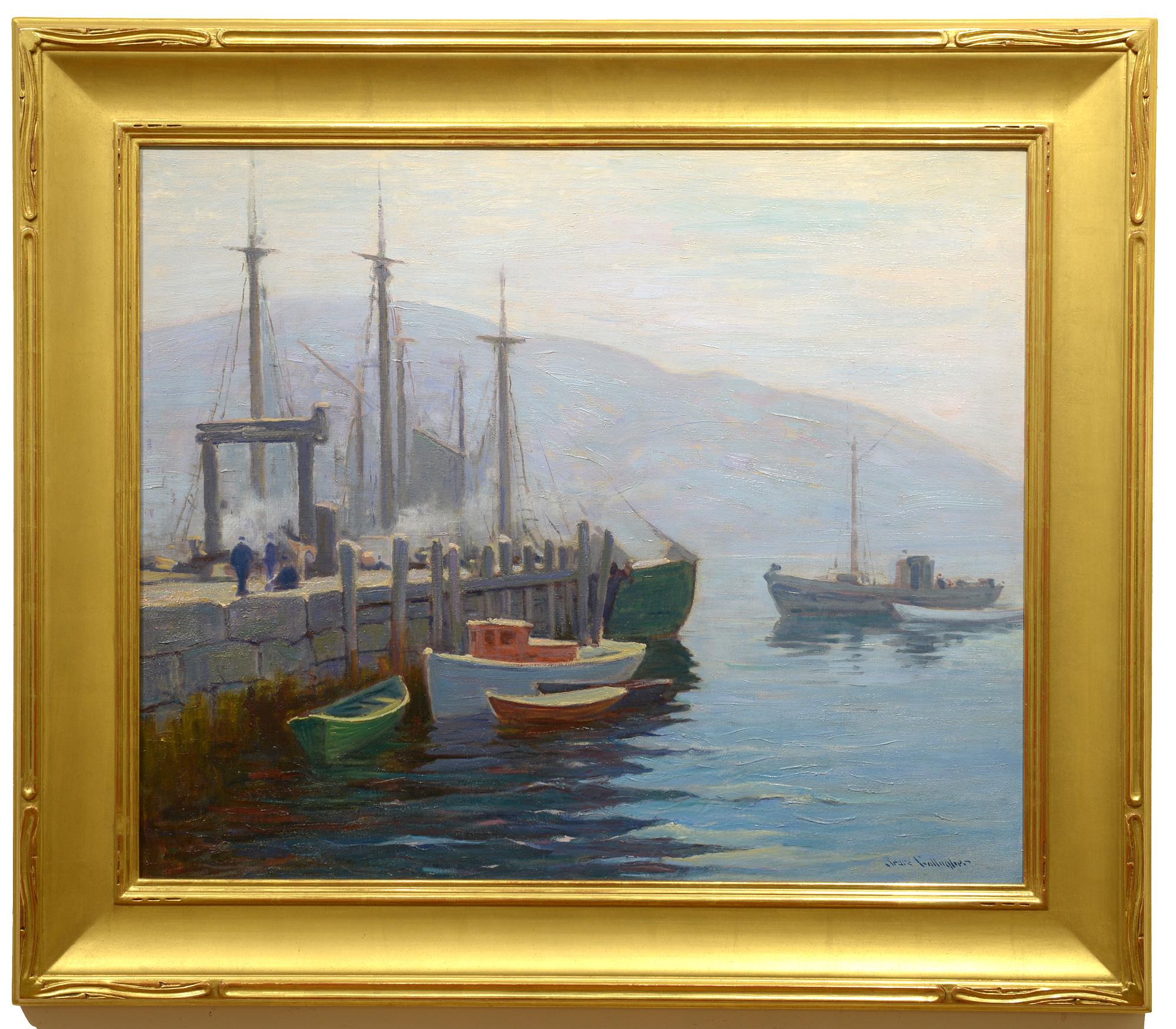 Misty Morning, Monhegan Harbor - Painting by Sears Gallagher