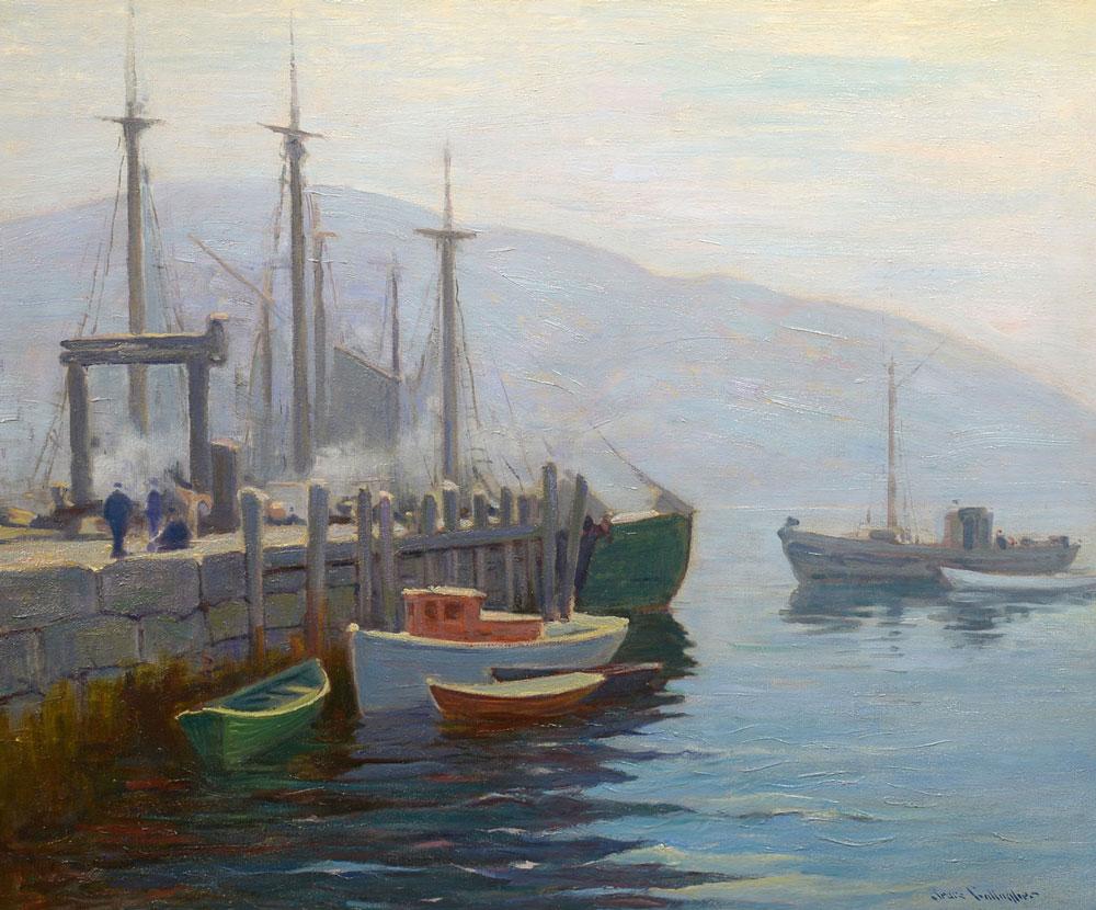 Sears Gallagher Landscape Painting - Misty Morning, Monhegan Harbor