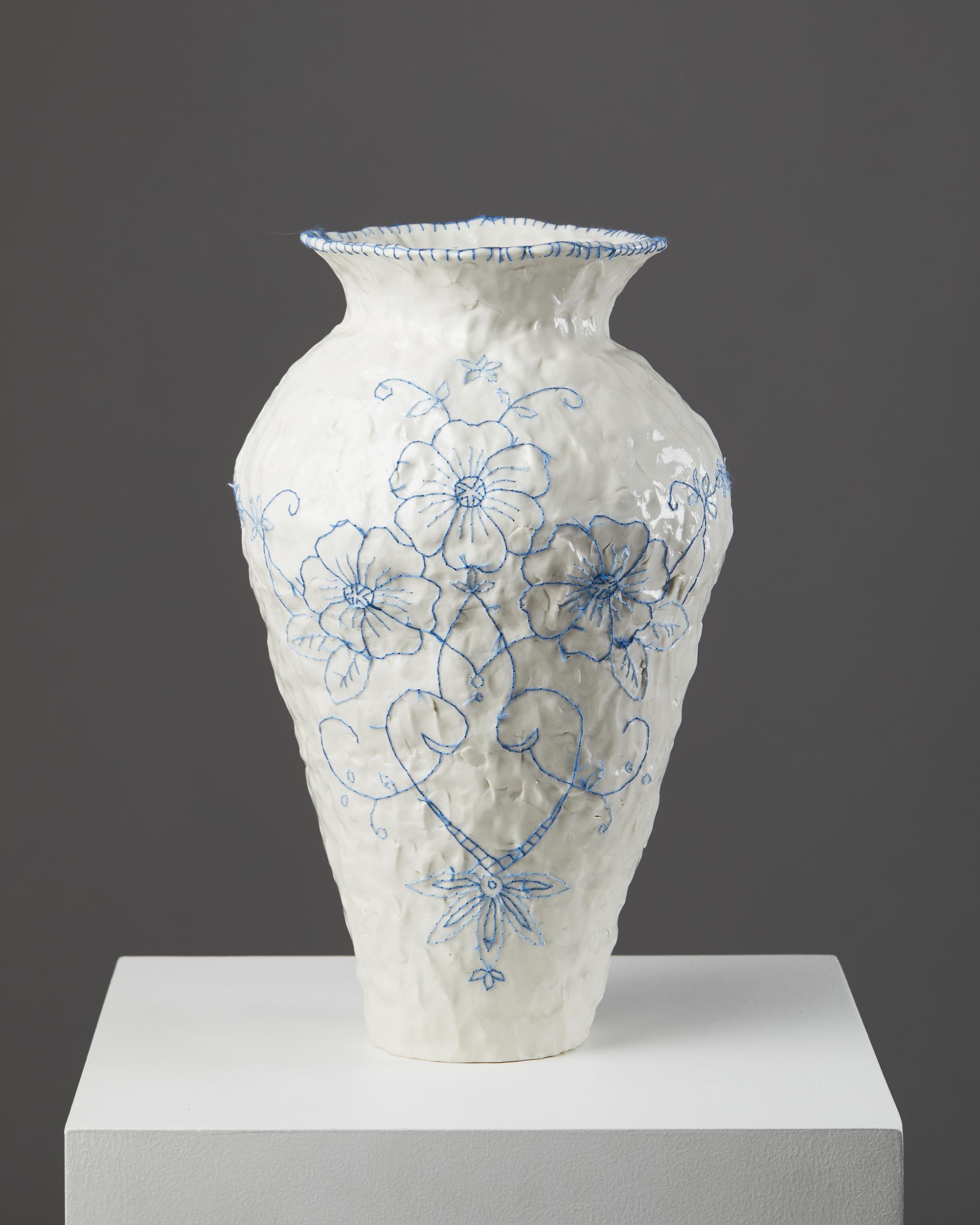 Mid-Century Modern Embroidered Vase Designed by Caroline Harrius, Sweden, 2021
