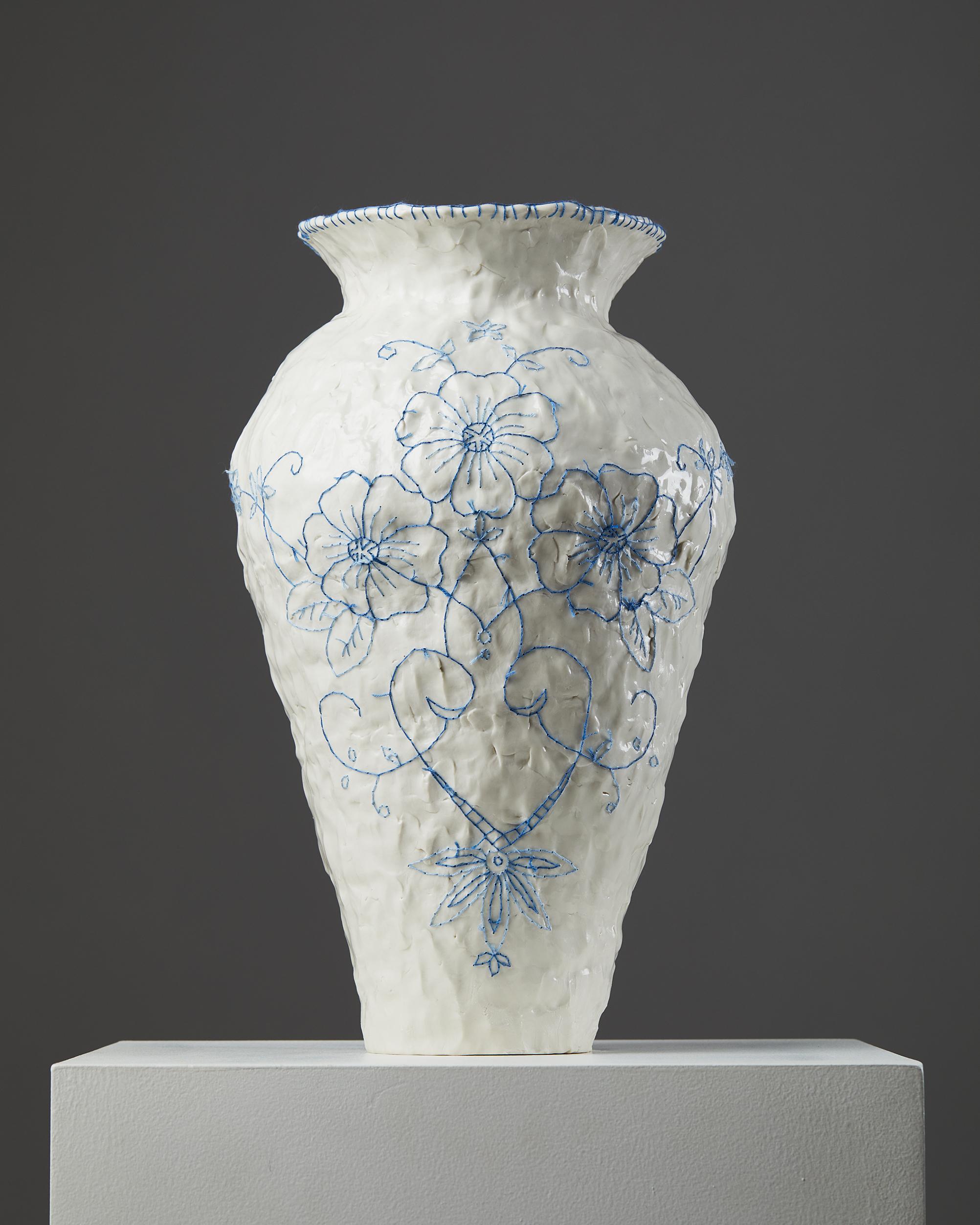 Porcelain Embroidered Vase Designed by Caroline Harrius, Sweden, 2021