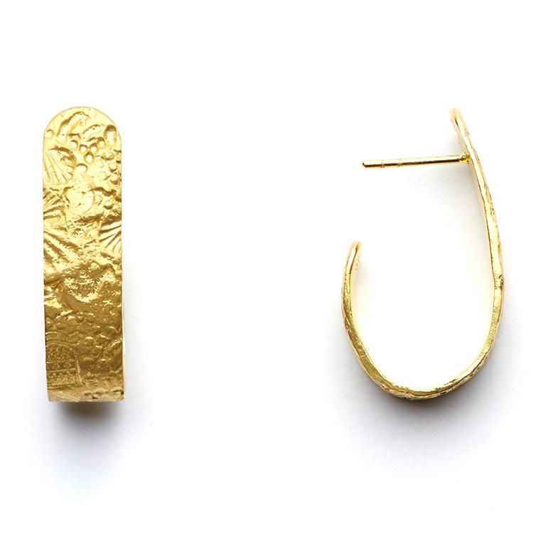 Women's Susan Lister Locke Seascape Hoop Earrings in 18 Karat Gold For Sale