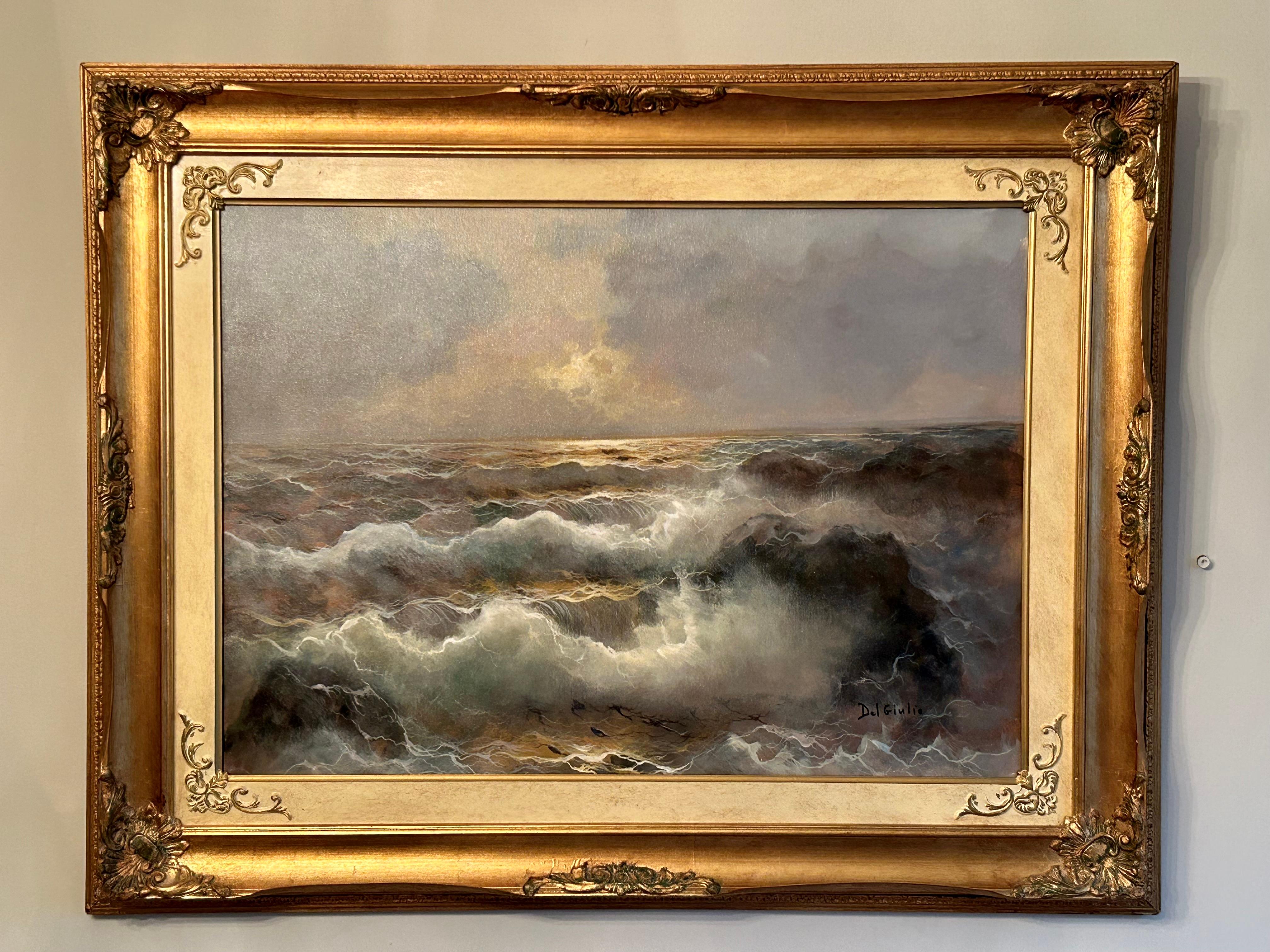 A very atmospheric late 20th century oil on canvas, signed Del Giulio, in a gilt frame, in excellent condition. From Italy.
36.75