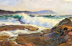 « Seascape » par Armand Merizon, artiste du Michigan, en bleu, blanc et brûlé de Sienne