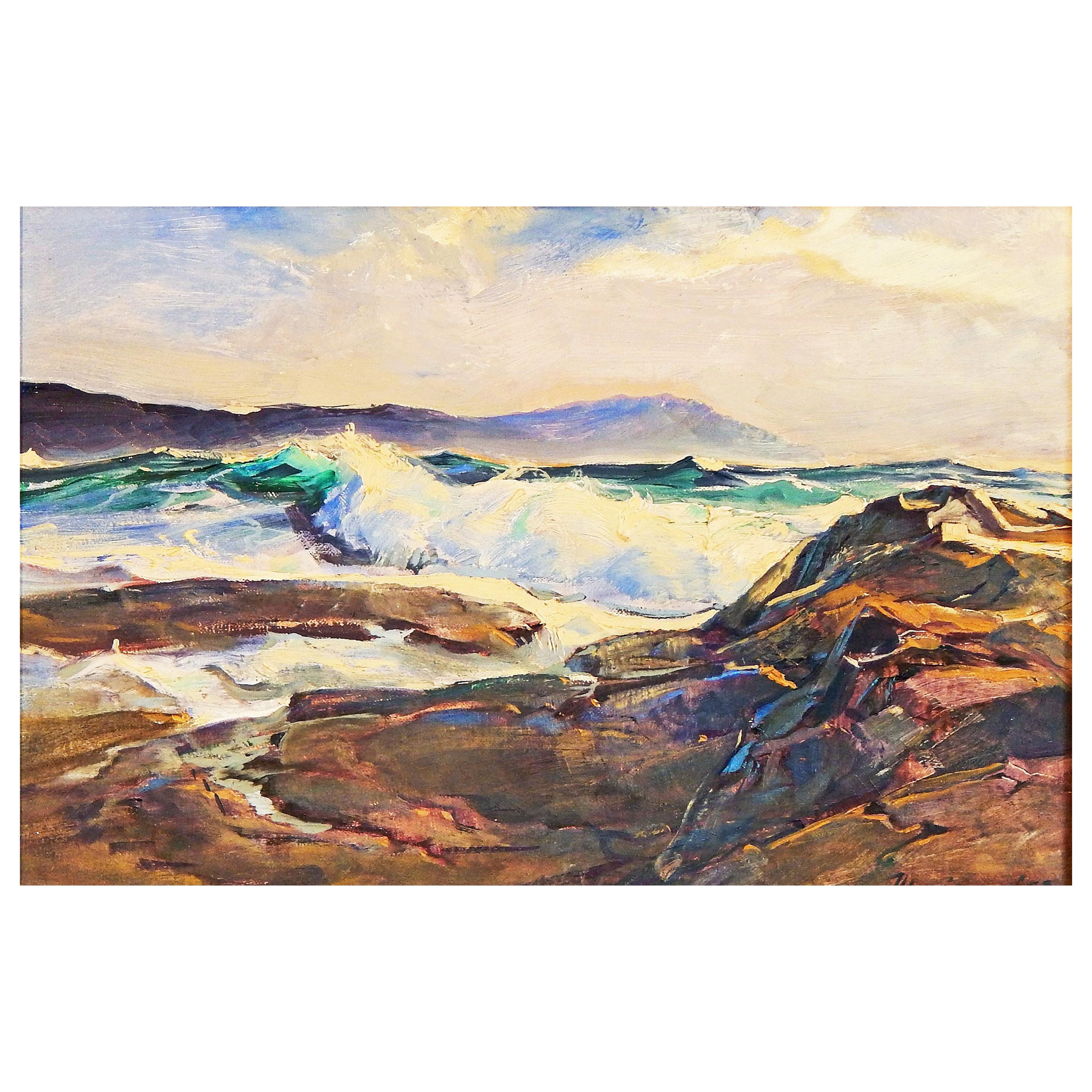 "Seascape" by Armand Merizon, Michigan Artist, in Blue, White and Burnt Sienna