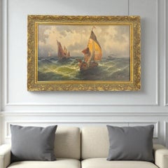 Seascape Oil Painting by H. Elmar, 19th Century