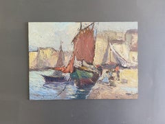 Seascape Oil Painting of Sailboats, Post-Impressionist, Signed, 1979