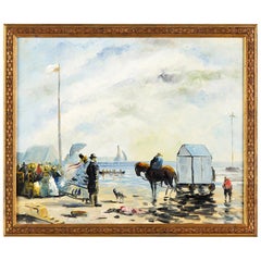 Meereslandschaft, Ölgemälde auf Leinwand von P. Denison, Frankreich, Anfang 1900