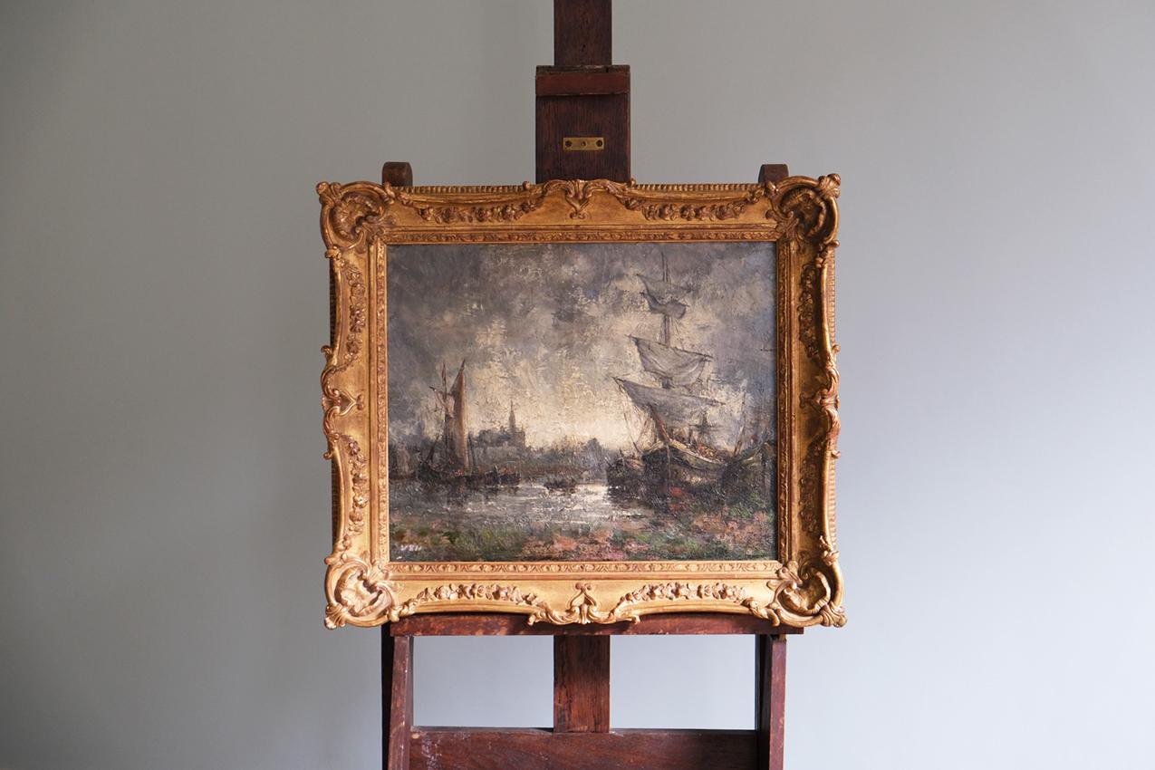 Tableau de paysage marin dans son cadre d'origine en bois doré, anglais, 20ème siècle, huile sur toile.


Dimensions : H 53 x L 61,5 x P 6,5 cm (dimensions de l'encadrement)