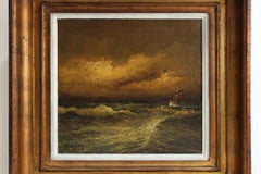 Seascape painting by Albert Demoen in Giltwood Frame, Belgium ca. 1940