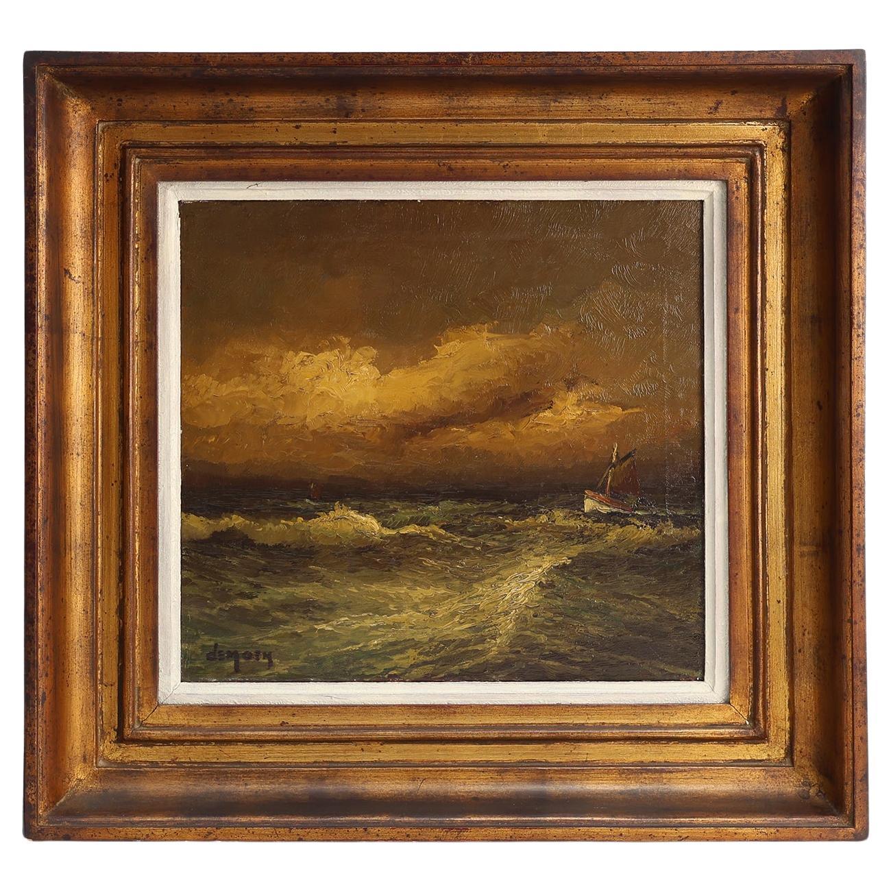 Seascape painting by Albert Demoen in Giltwood Frame, Belgium ca. 1940 For Sale