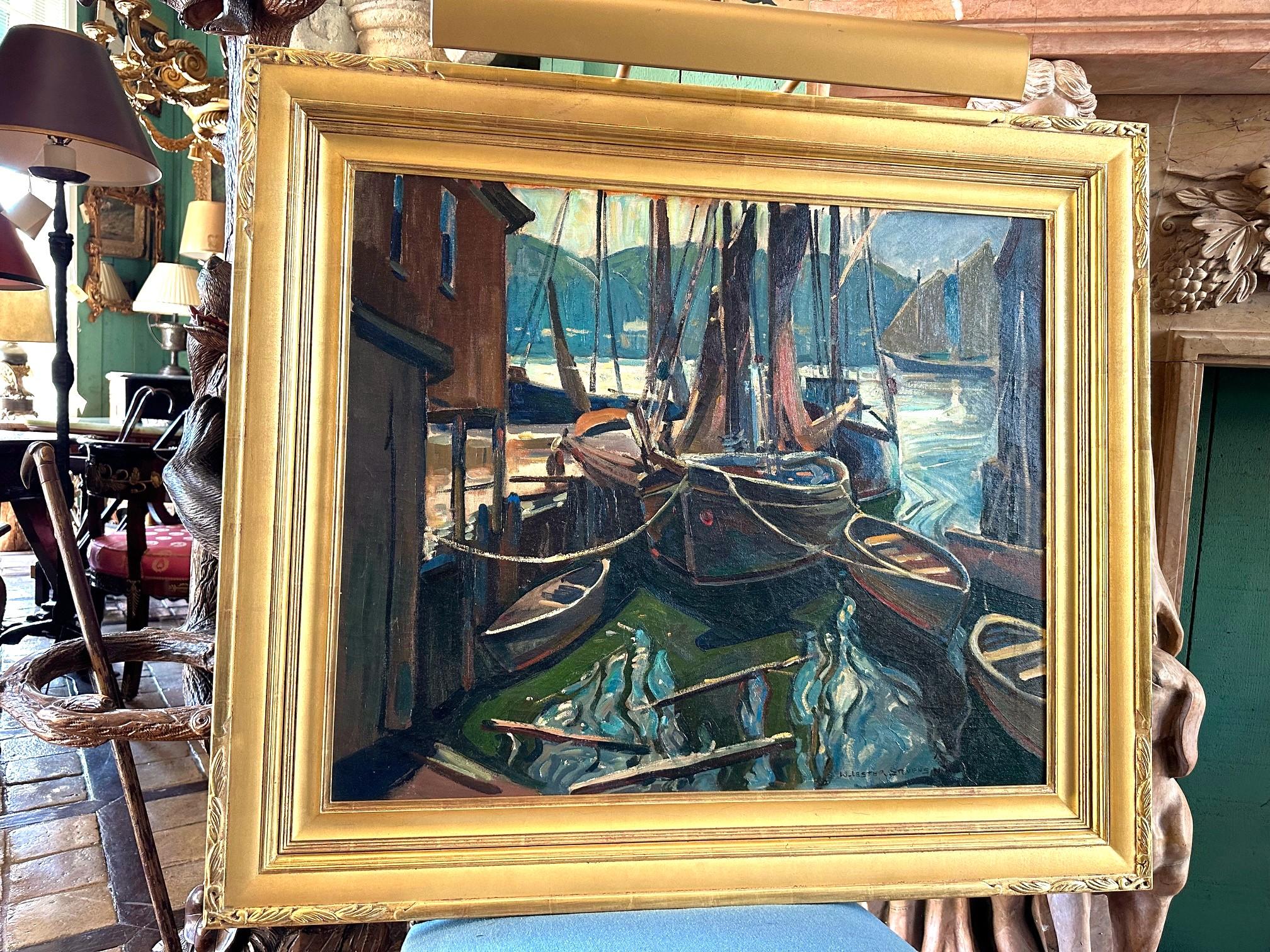 Seascape Painting Oil on Canvas by William Lester Stevens American Artist Sea LA In Good Condition In West Hollywood, CA