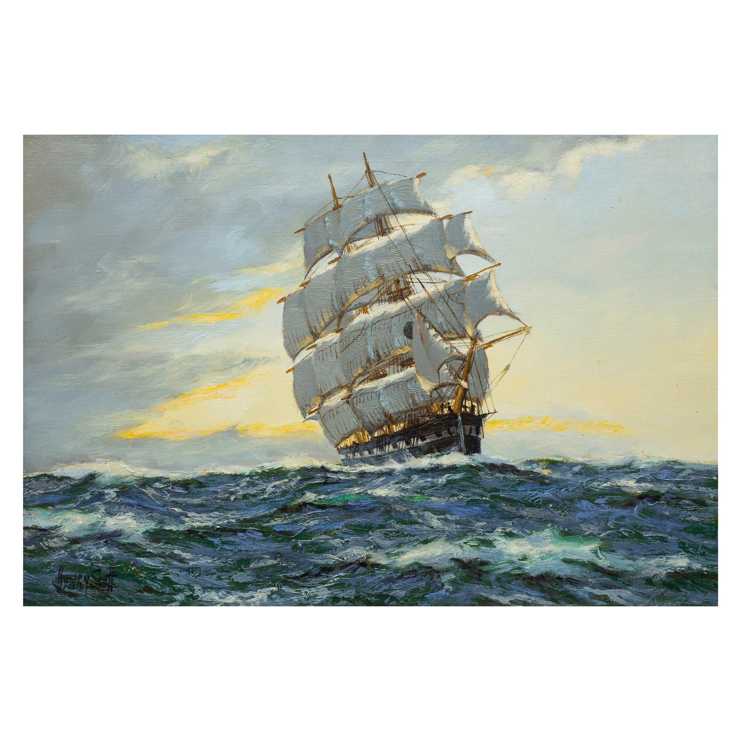 Seascape Painting "Sunrise - North Atlantic" by Henry Scott 'English, 1911-2005'