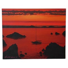 Seascape Painting Wall Art Acrylic by Randall Seals 16x20 inches Sunset Ocean