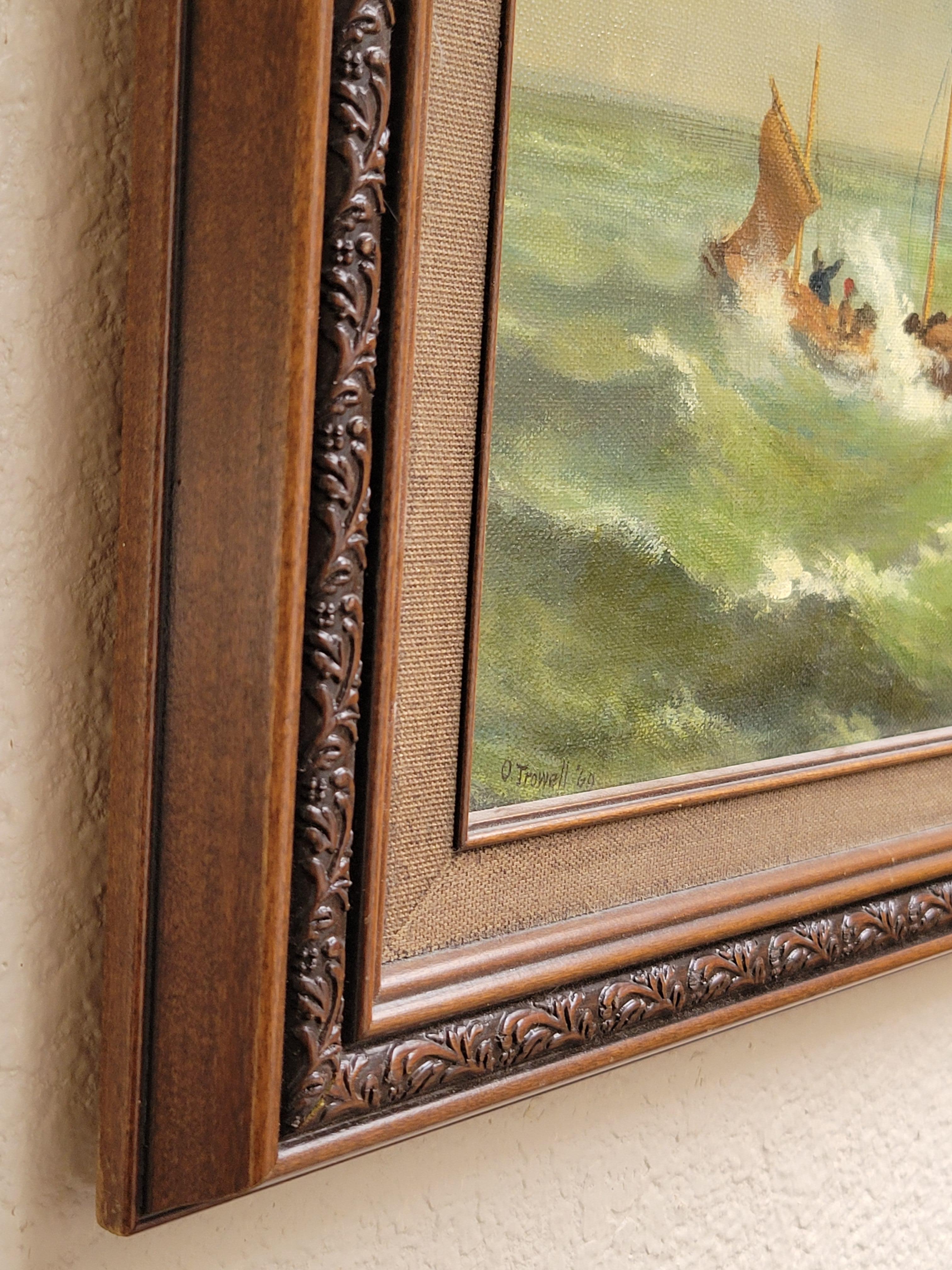 Gemälde einer Meereslandschaft mit Segelbooten von Oliver Trowell (britisch, datiert 1969) im Angebot 3