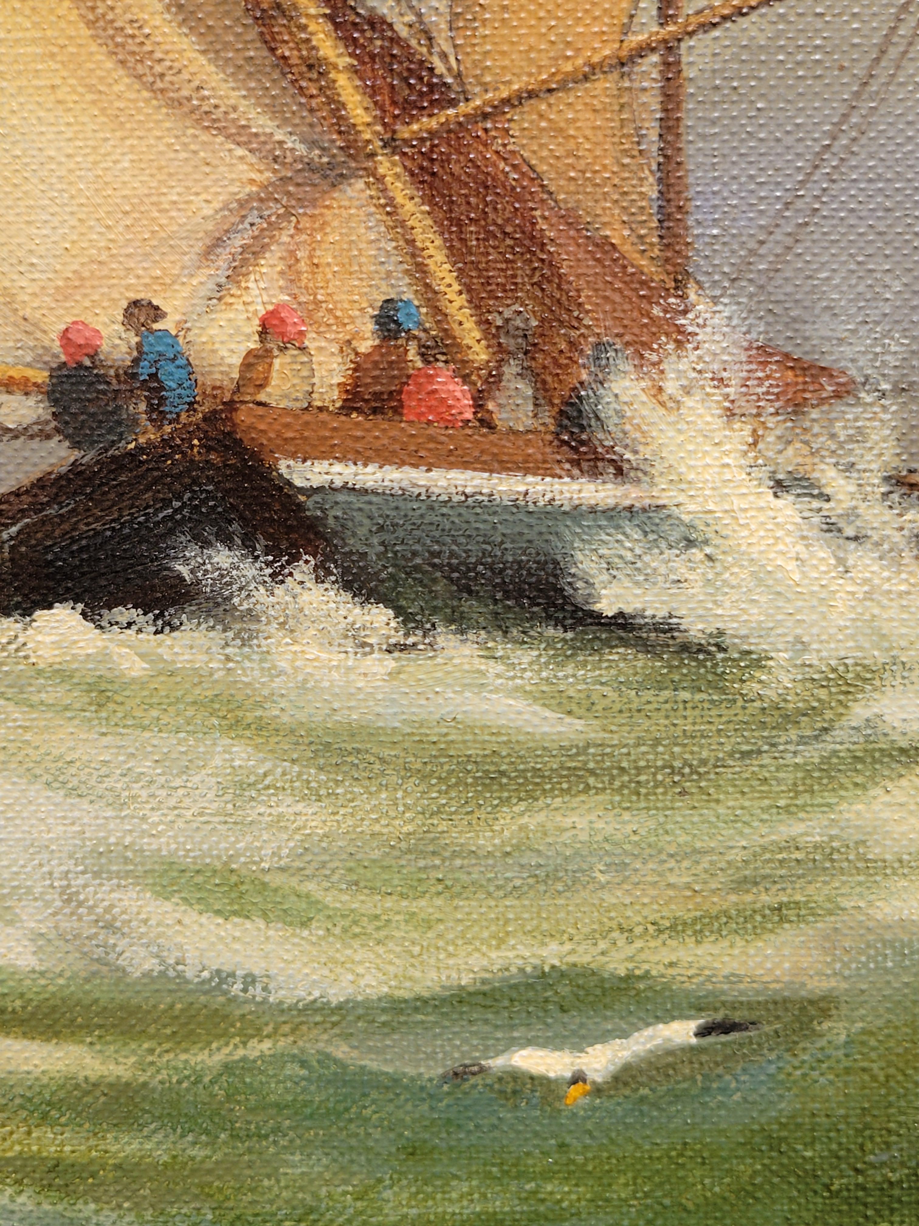 Gemälde einer Meereslandschaft mit Segelbooten von Oliver Trowell (britisch, datiert 1969) (20. Jahrhundert) im Angebot