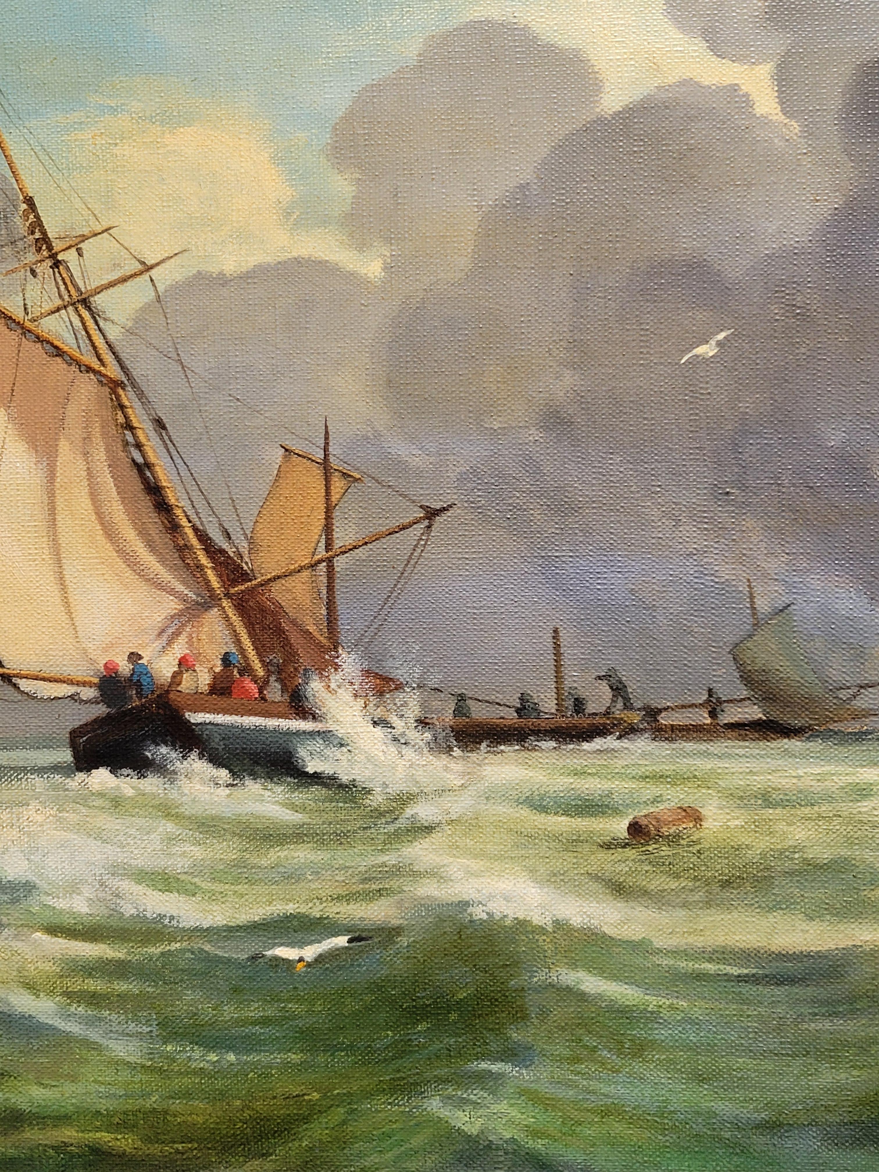 Gemälde einer Meereslandschaft mit Segelbooten von Oliver Trowell (britisch, datiert 1969) im Zustand „Gut“ im Angebot in Centennial, CO