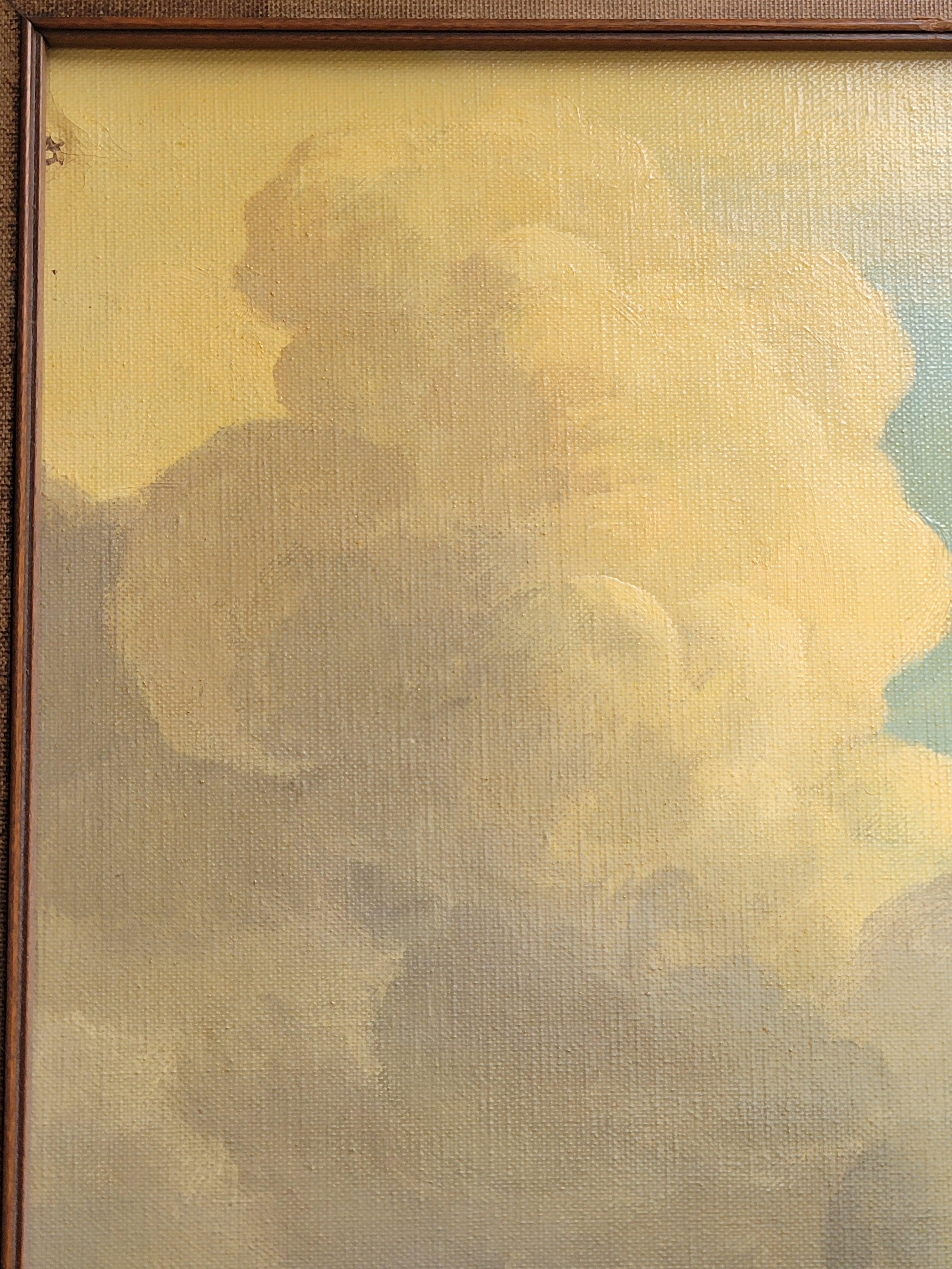 Gemälde einer Meereslandschaft mit Segelbooten von Oliver Trowell (britisch, datiert 1969) (Leinwand) im Angebot