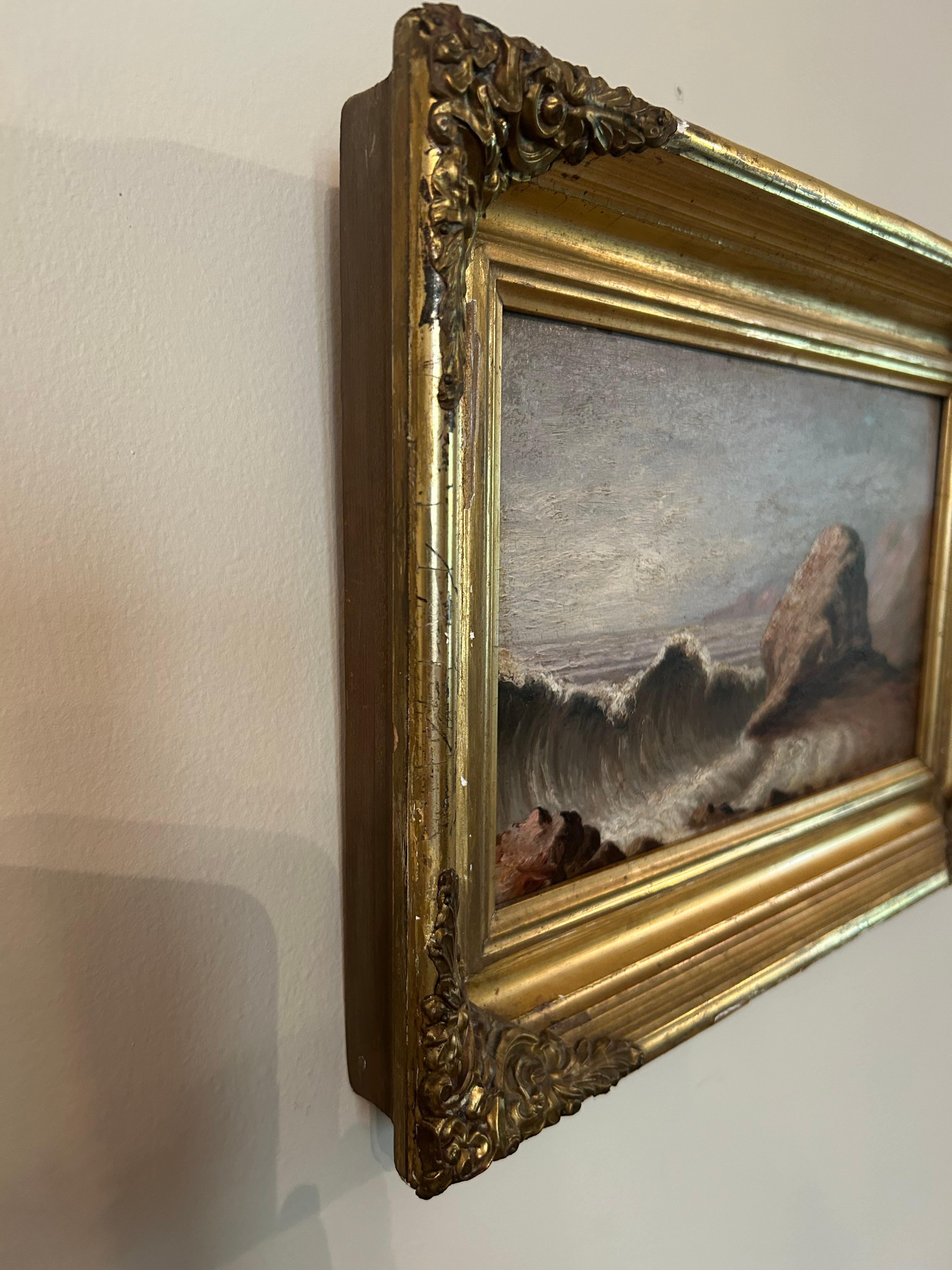 Seascape, Rough Waters, 19th Century Oil on Board For Sale 3