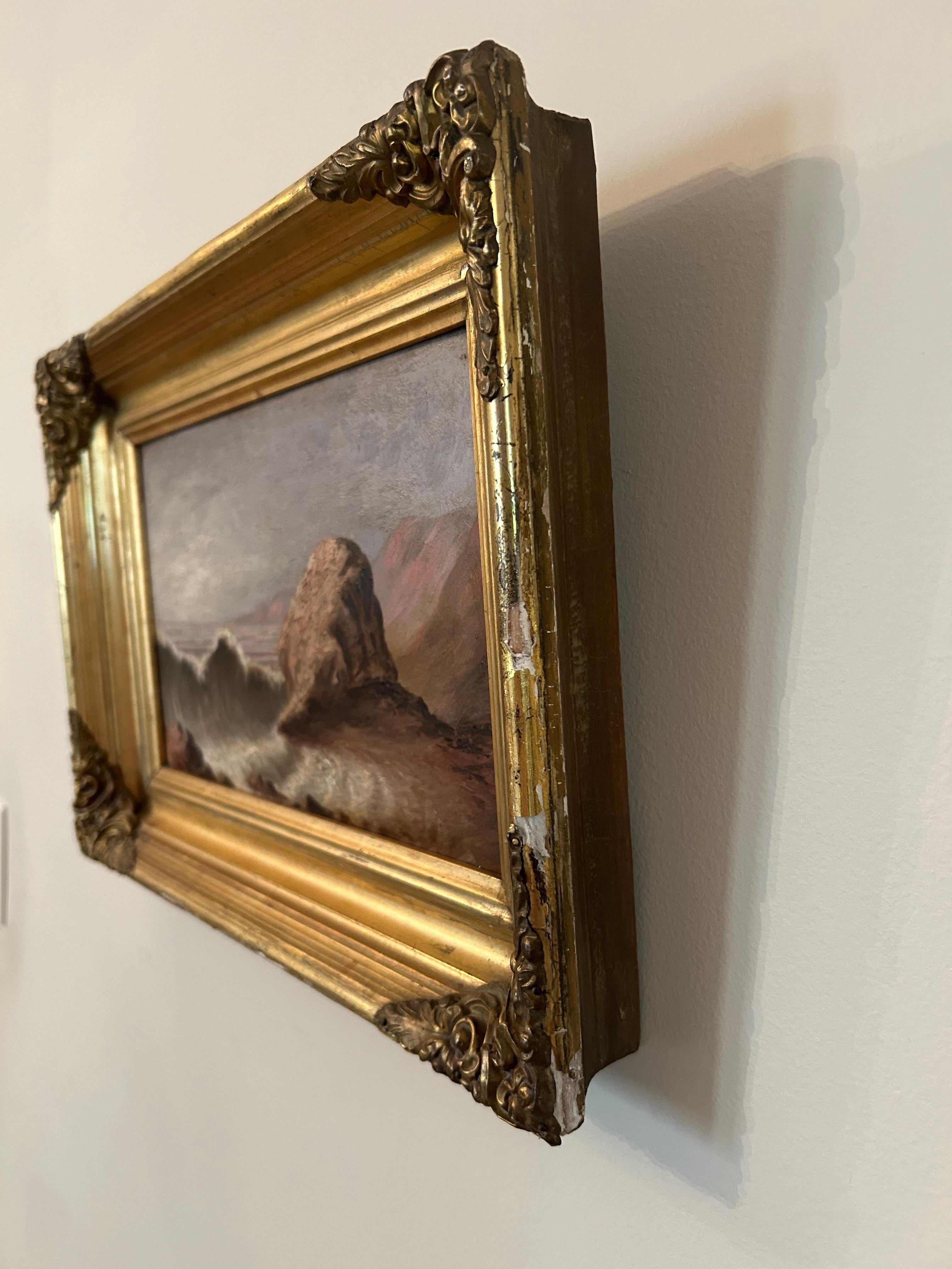 Seascape, Rough Waters, 19th Century Oil on Board For Sale 5