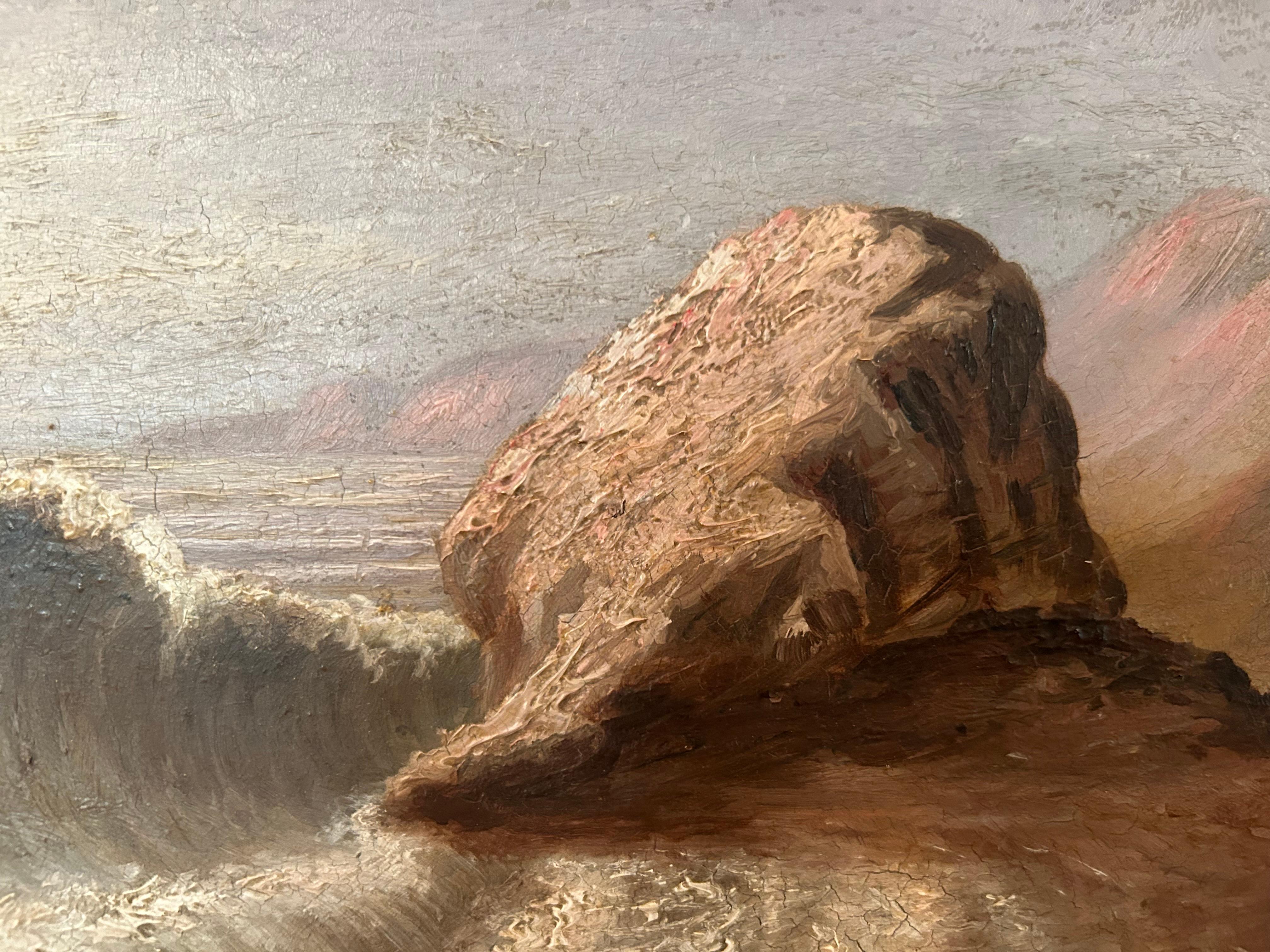 Seascape, Rough Waters, 19th Century Oil on Board For Sale 6