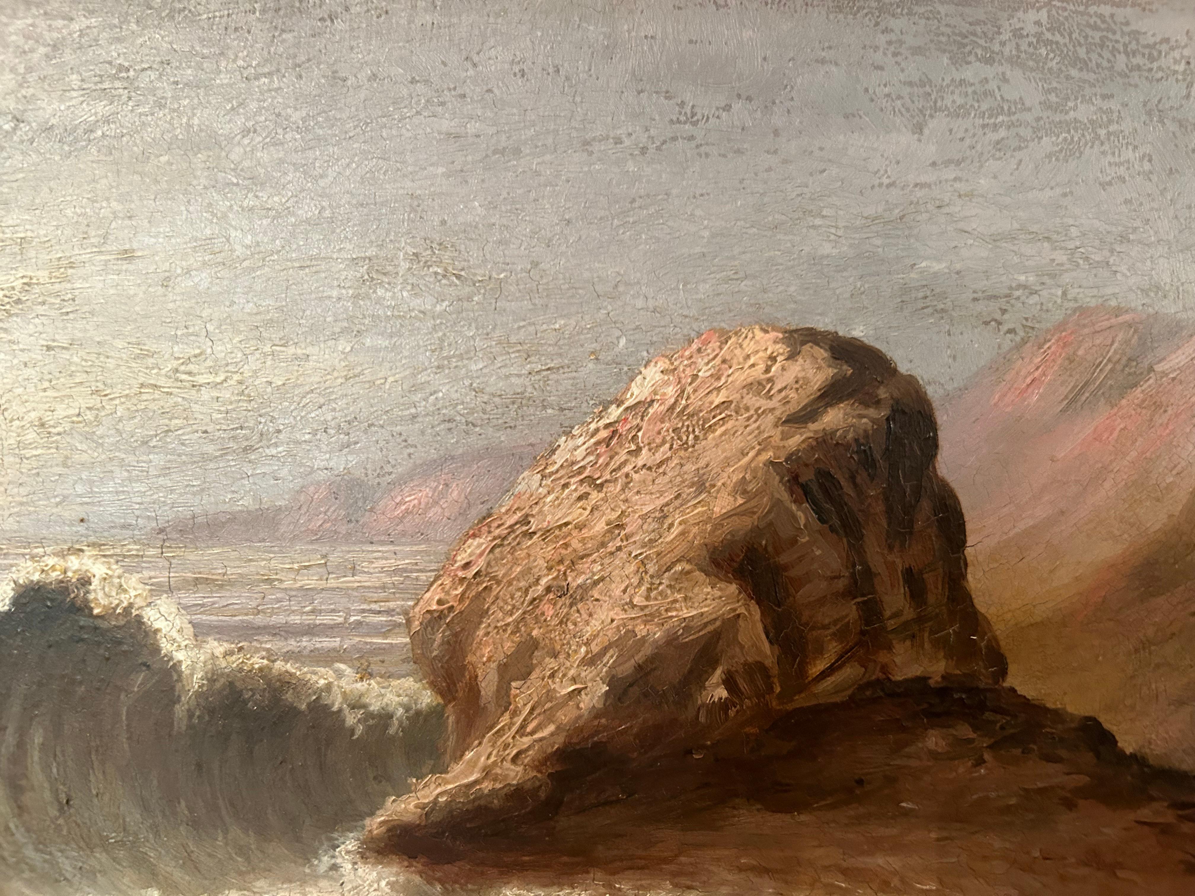Romantic Seascape, Rough Waters, 19th Century Oil on Board For Sale