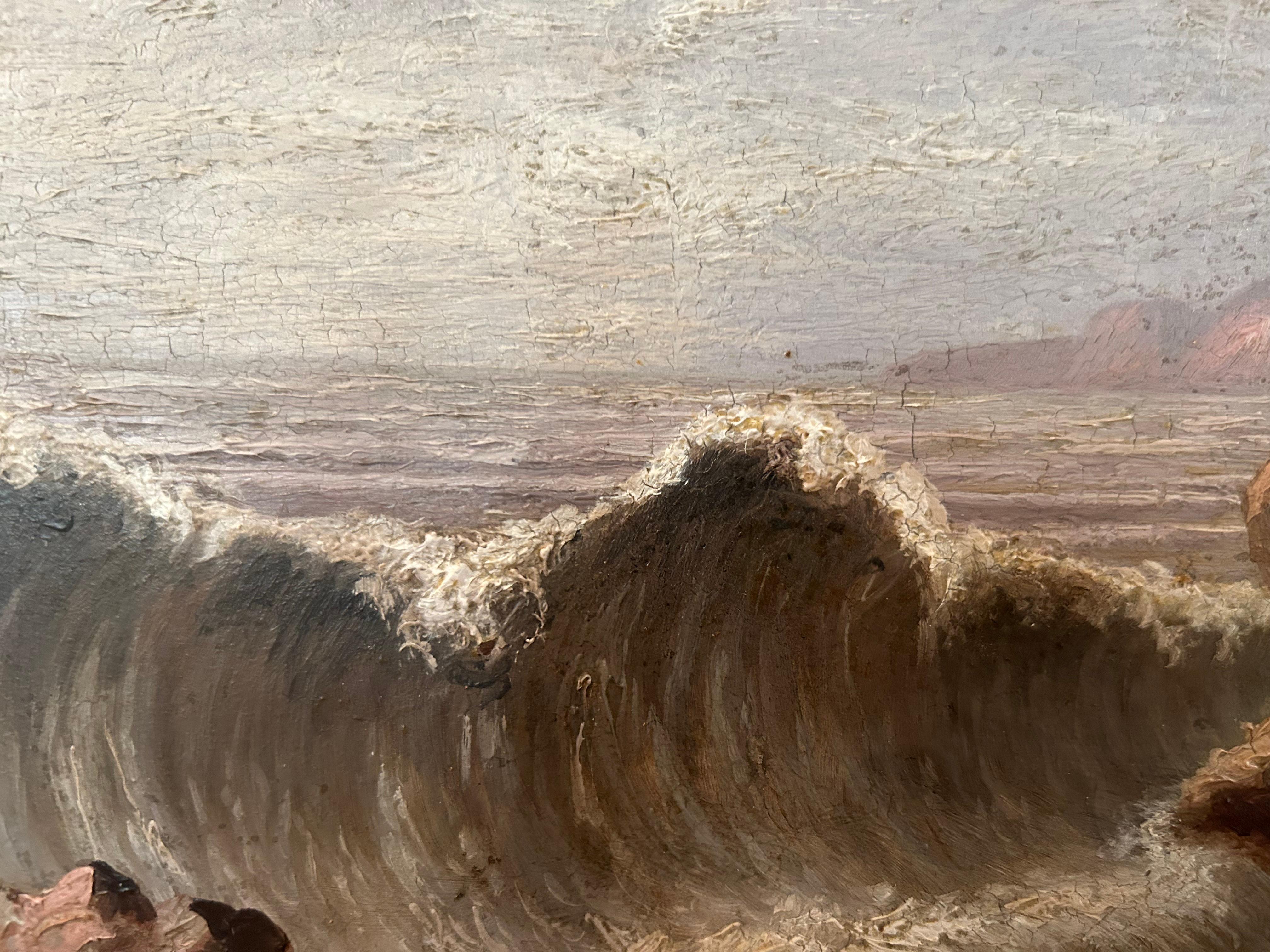 English Seascape, Rough Waters, 19th Century Oil on Board For Sale