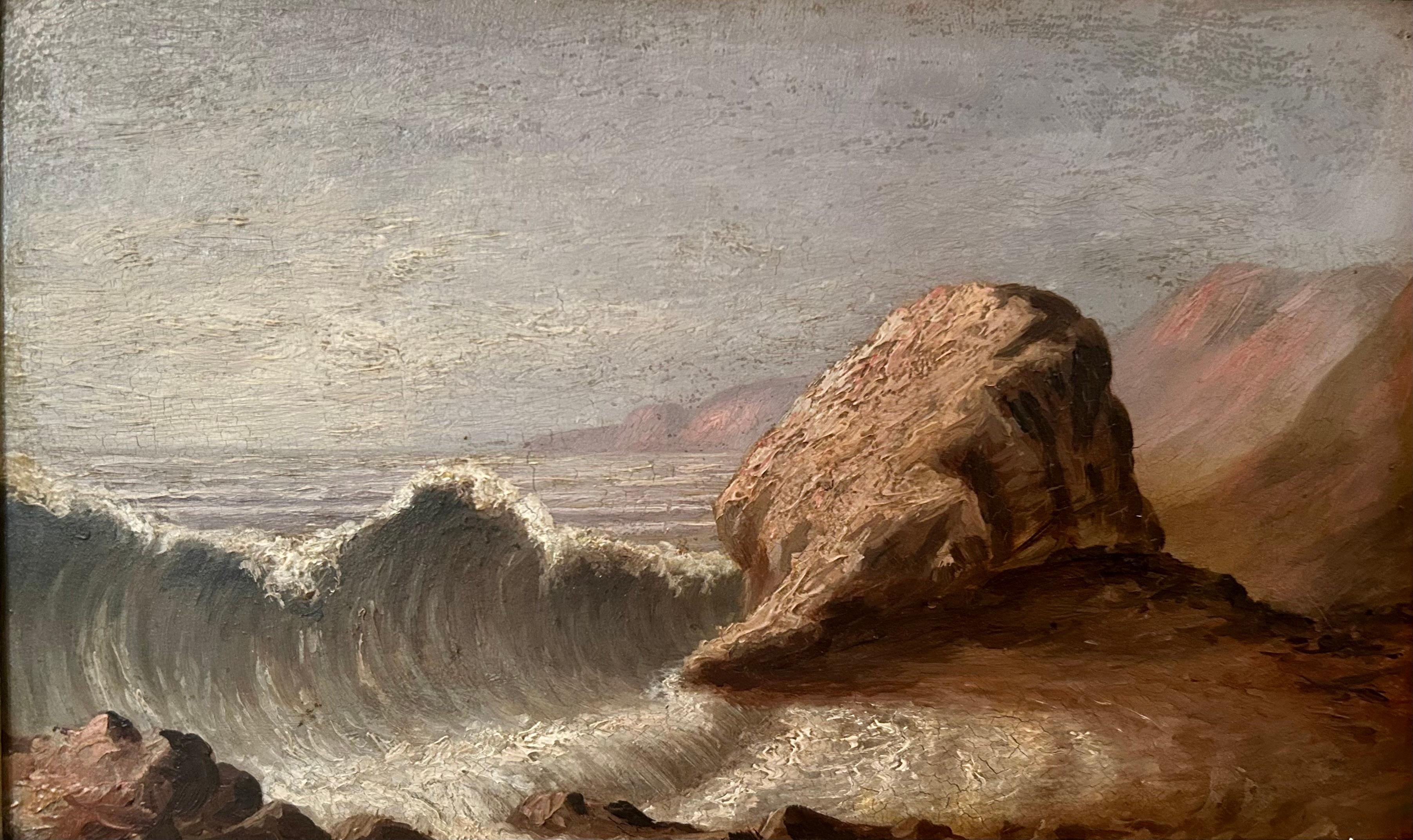 Painted Seascape, Rough Waters, 19th Century Oil on Board For Sale