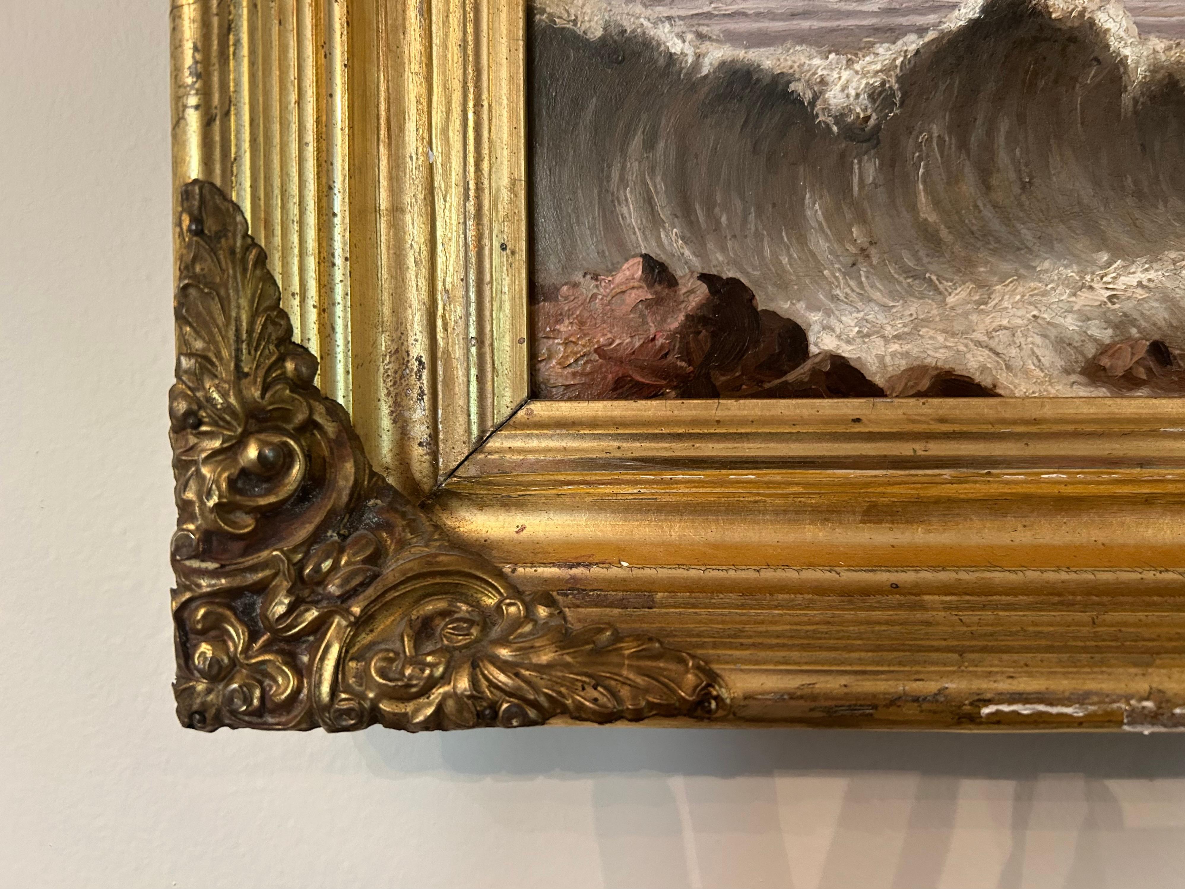 Seascape, Rough Waters, 19th Century Oil on Board For Sale 1